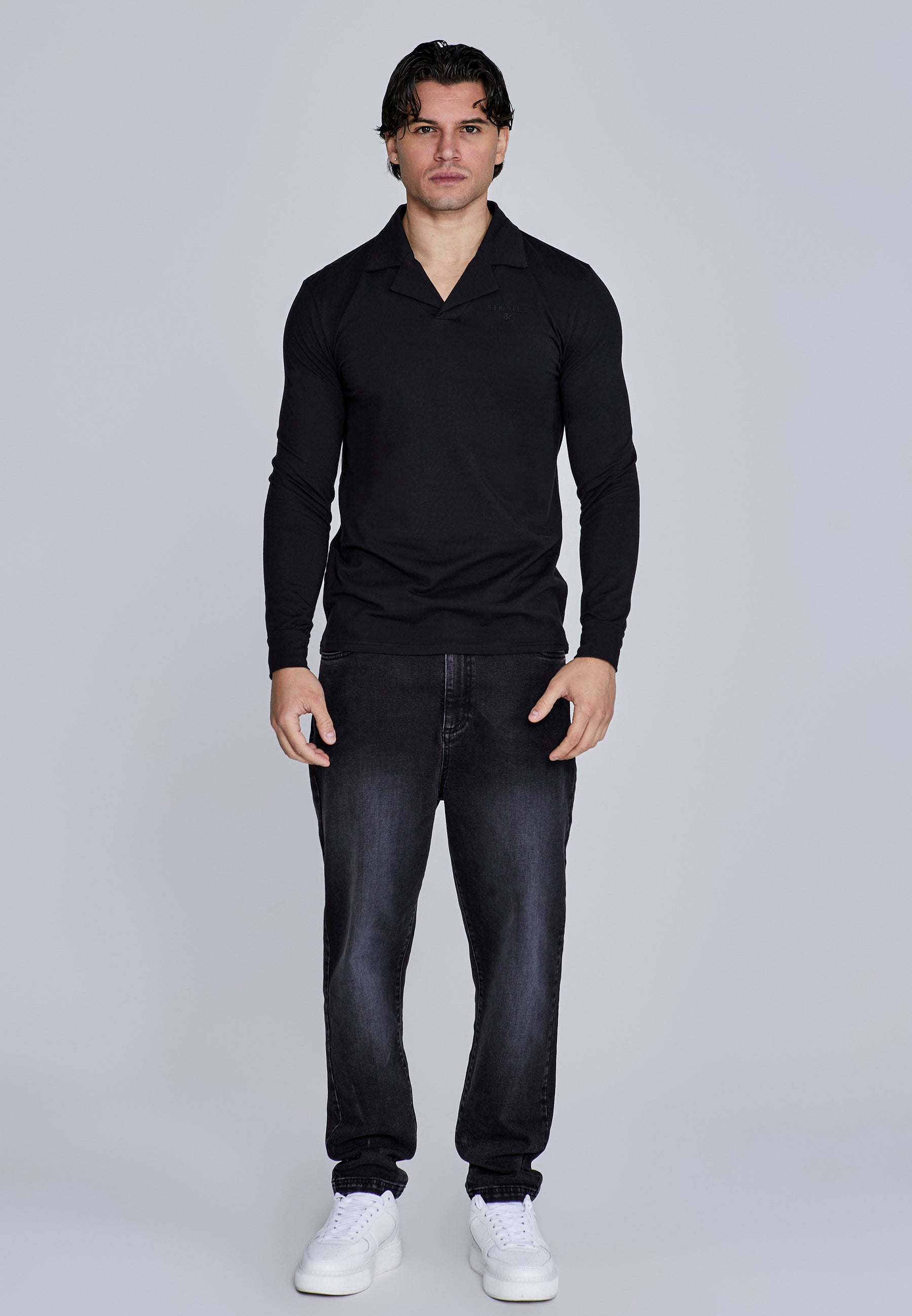 SikSilk Mens Black Long Sleeve Polo | SikSilk US