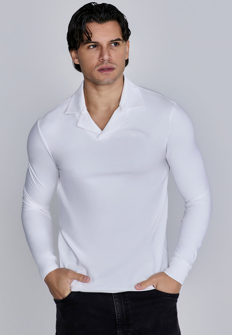 White Long Sleeve Polo