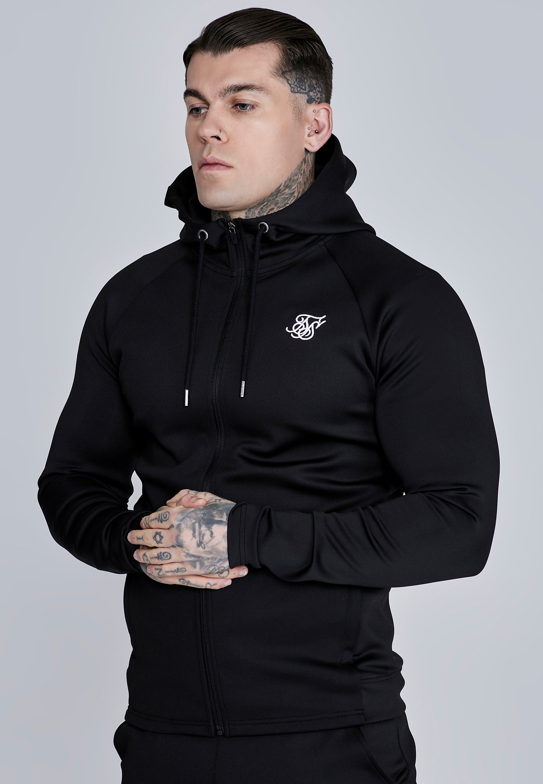 お値下げ！THE SHISHIKUI hoodie nk_w ブラック SikSilk Mens Black Essentials Poly Full Zip Hoodie | SikSilk UK