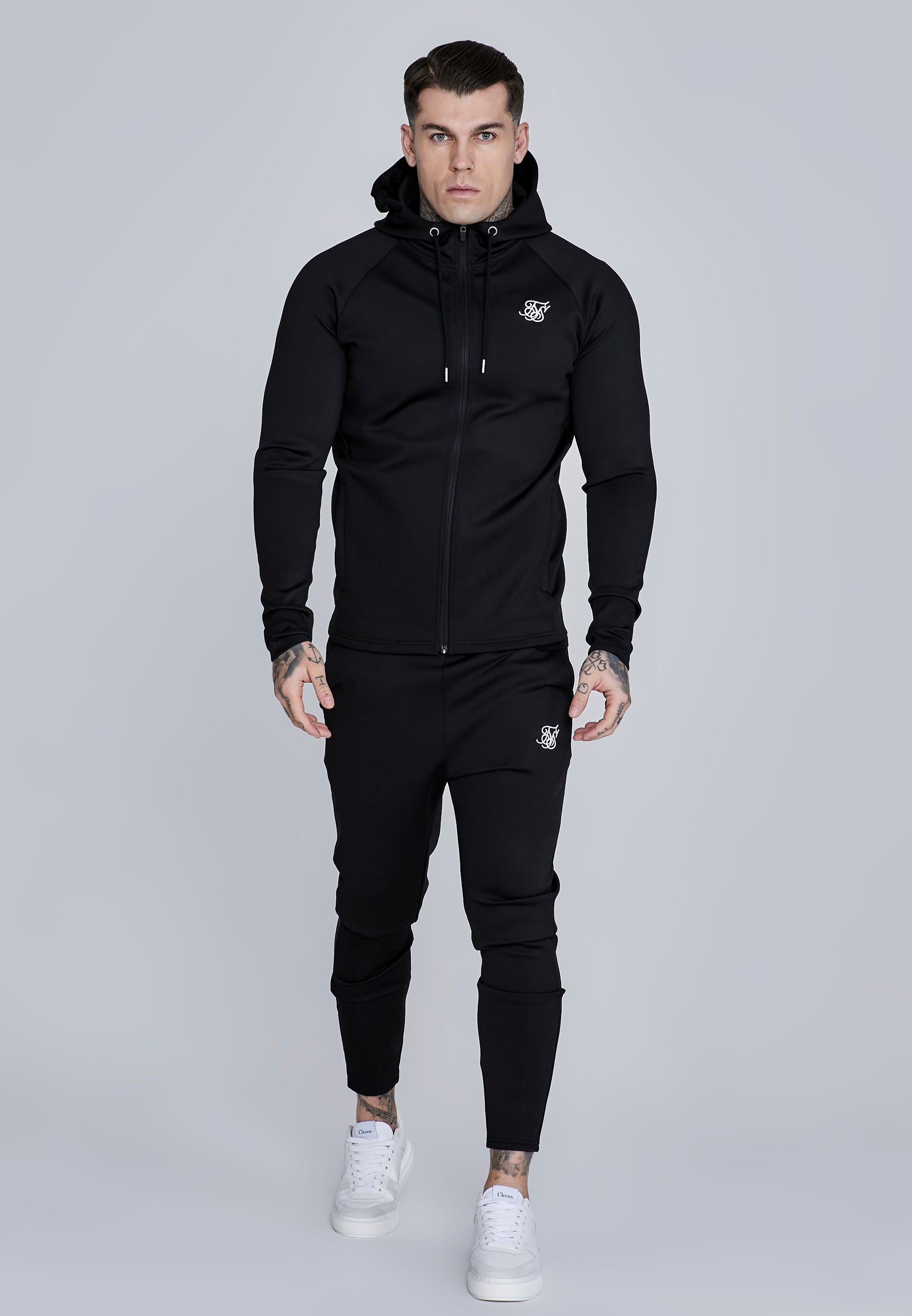 SikSilk Mens Black Essentials Poly Full Zip Hoodie | SikSilk US