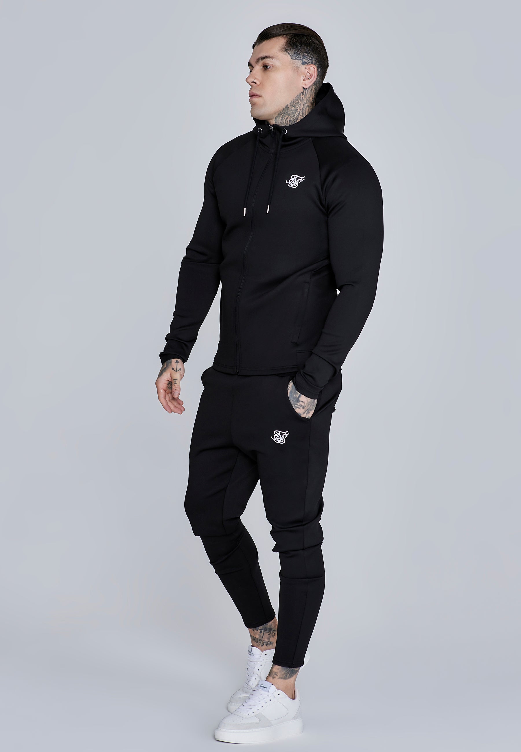 SikSilk Mens Black Essentials Poly Full Zip Hoodie | SikSilk US