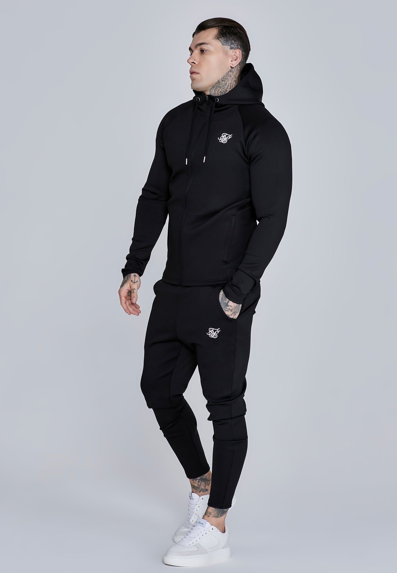 Black Essentials Poly Full Zip Hoodie (3)
