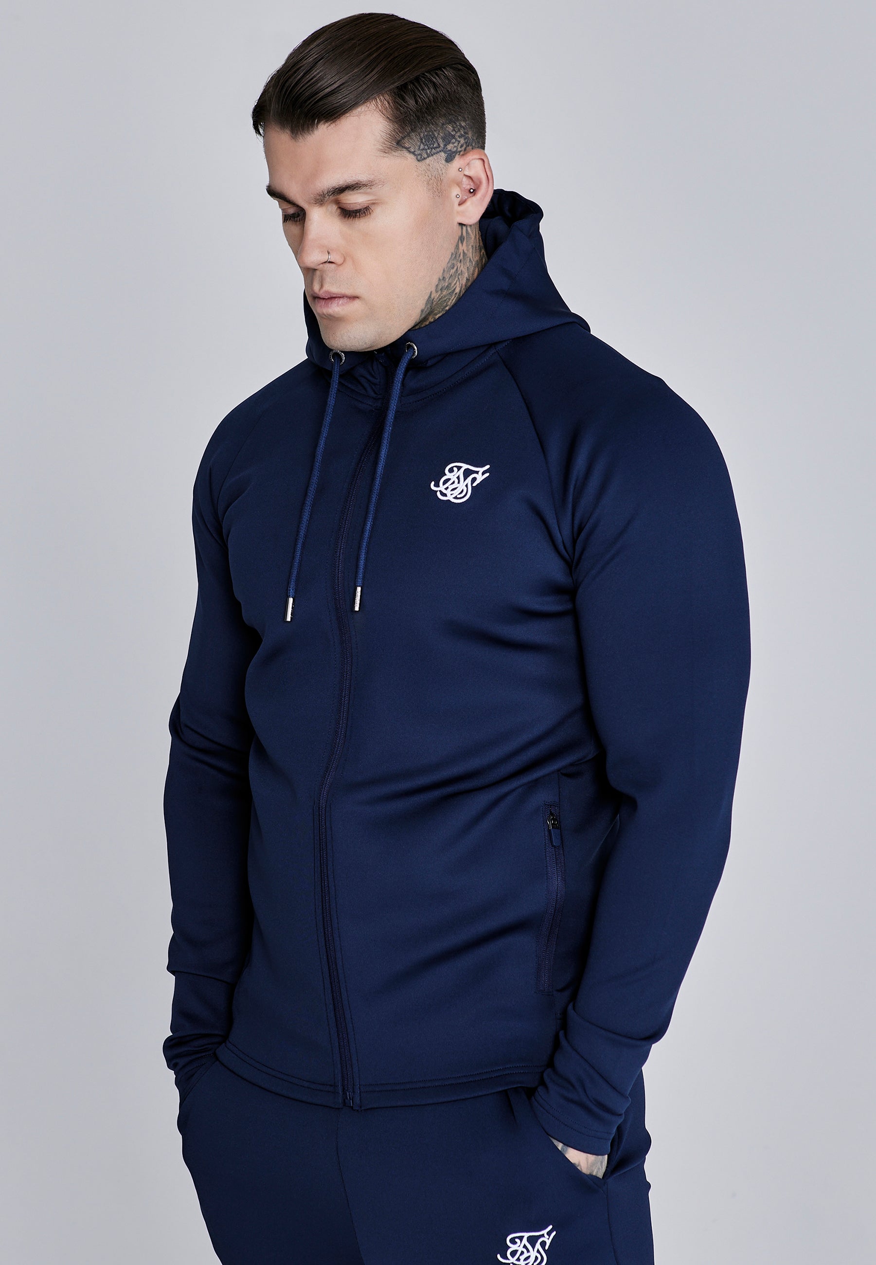 SikSilk Mens Navy Essentials Poly Full Zip Hoodie | SikSilk US