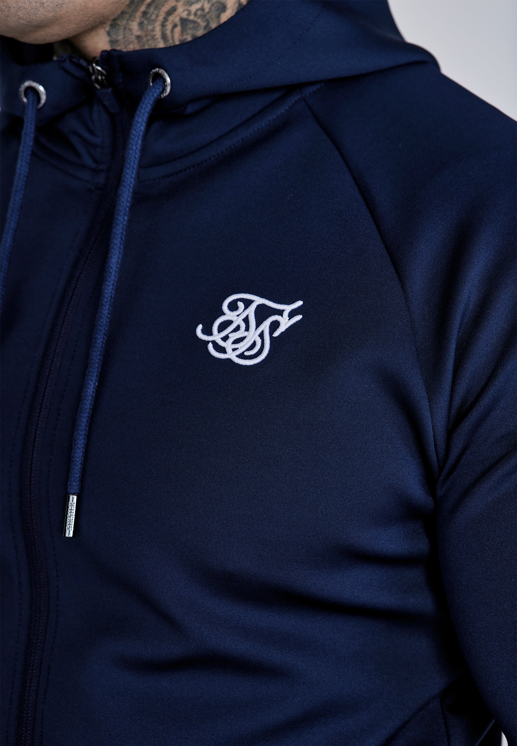 SikSilk Mens Navy Essentials Poly Full Zip Hoodie | SikSilk US