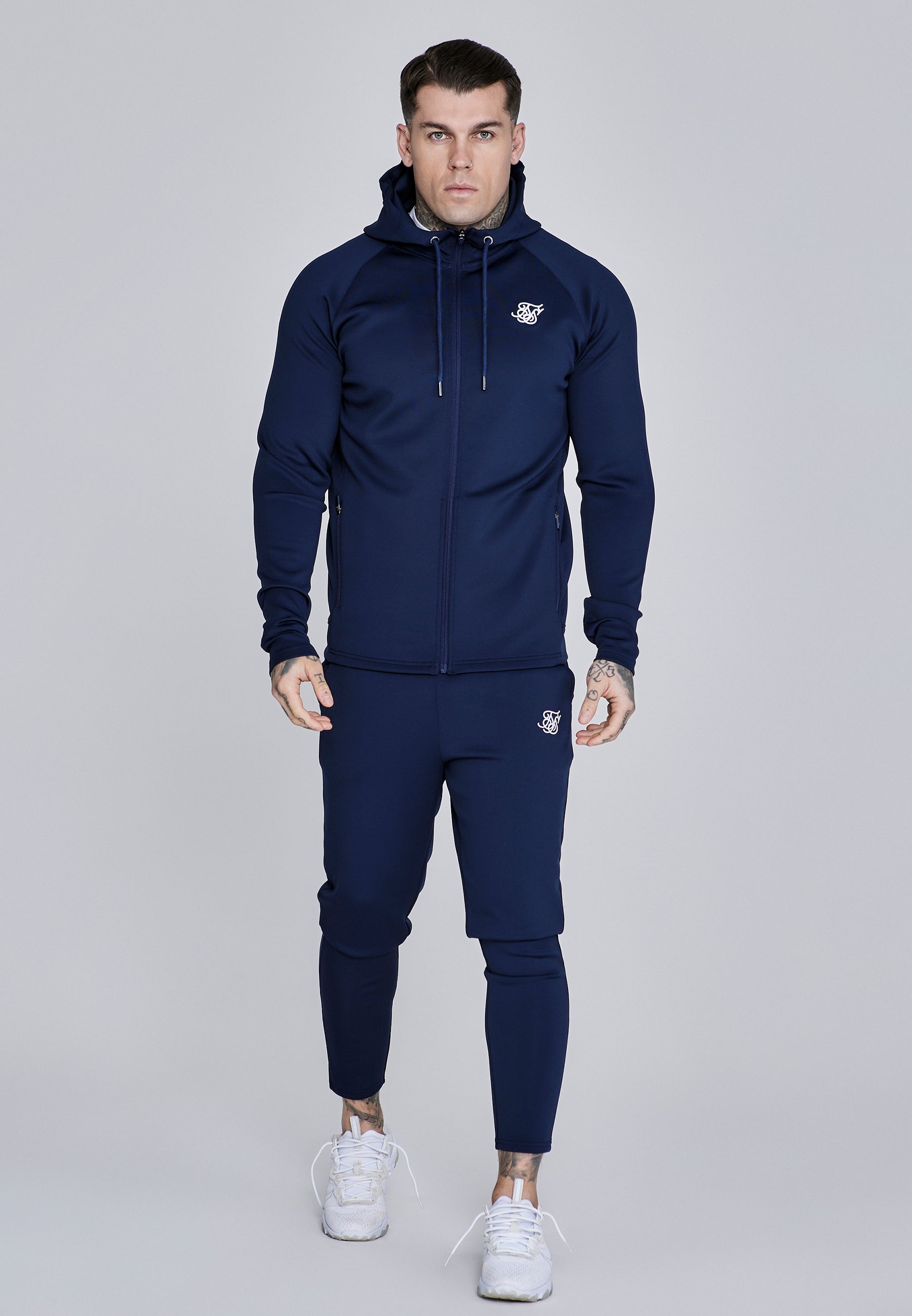 SikSilk Mens Navy Essentials Poly Full Zip Hoodie | SikSilk UK