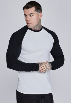 White and Black LS Muscle Fit T-Shirt