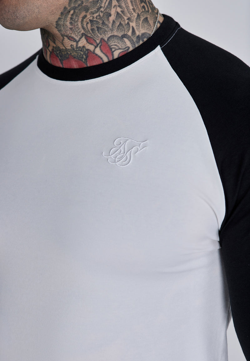 White and Black LS Muscle Fit T-Shirt (1)