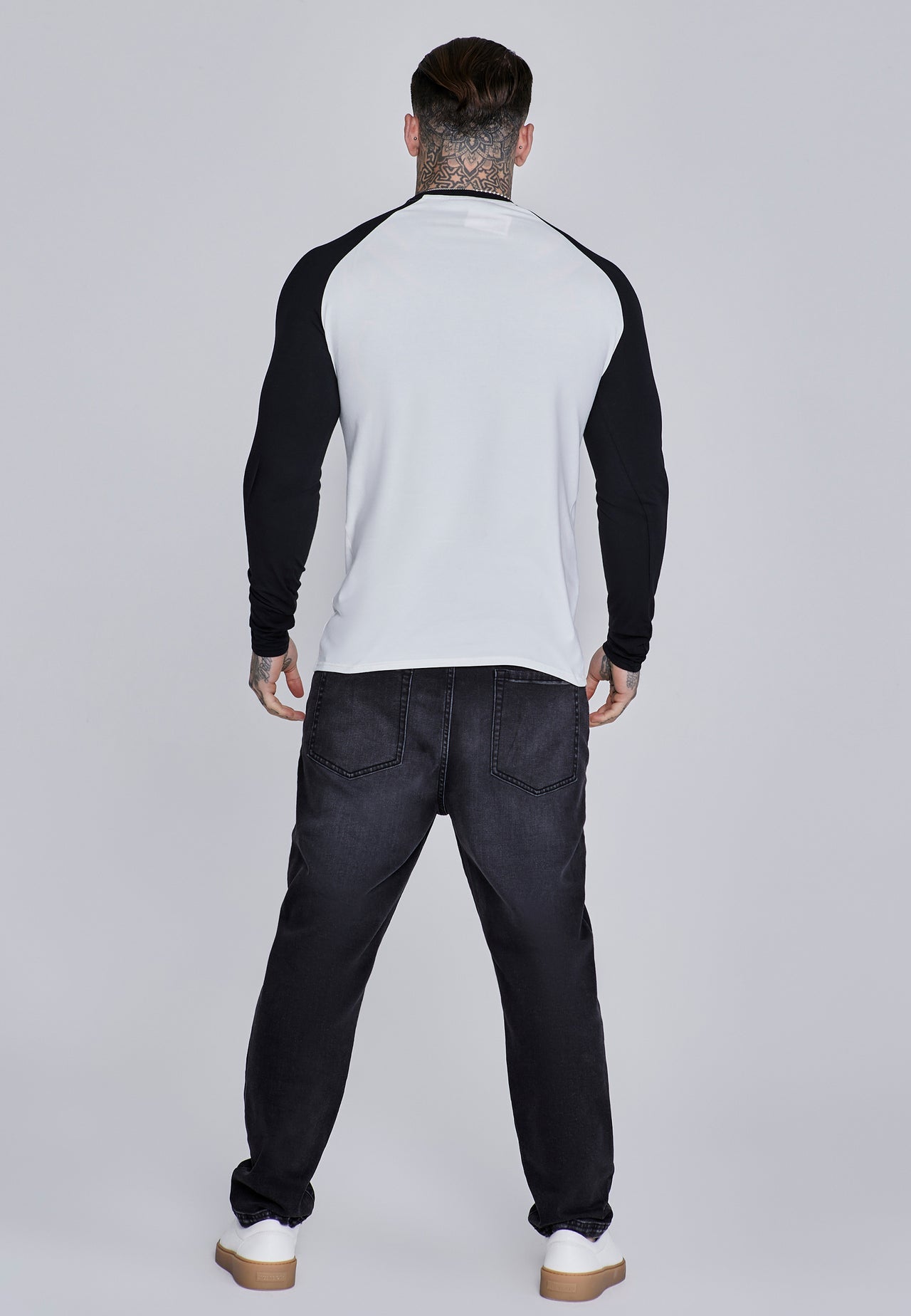 White and Black LS Muscle Fit T-Shirt (4)