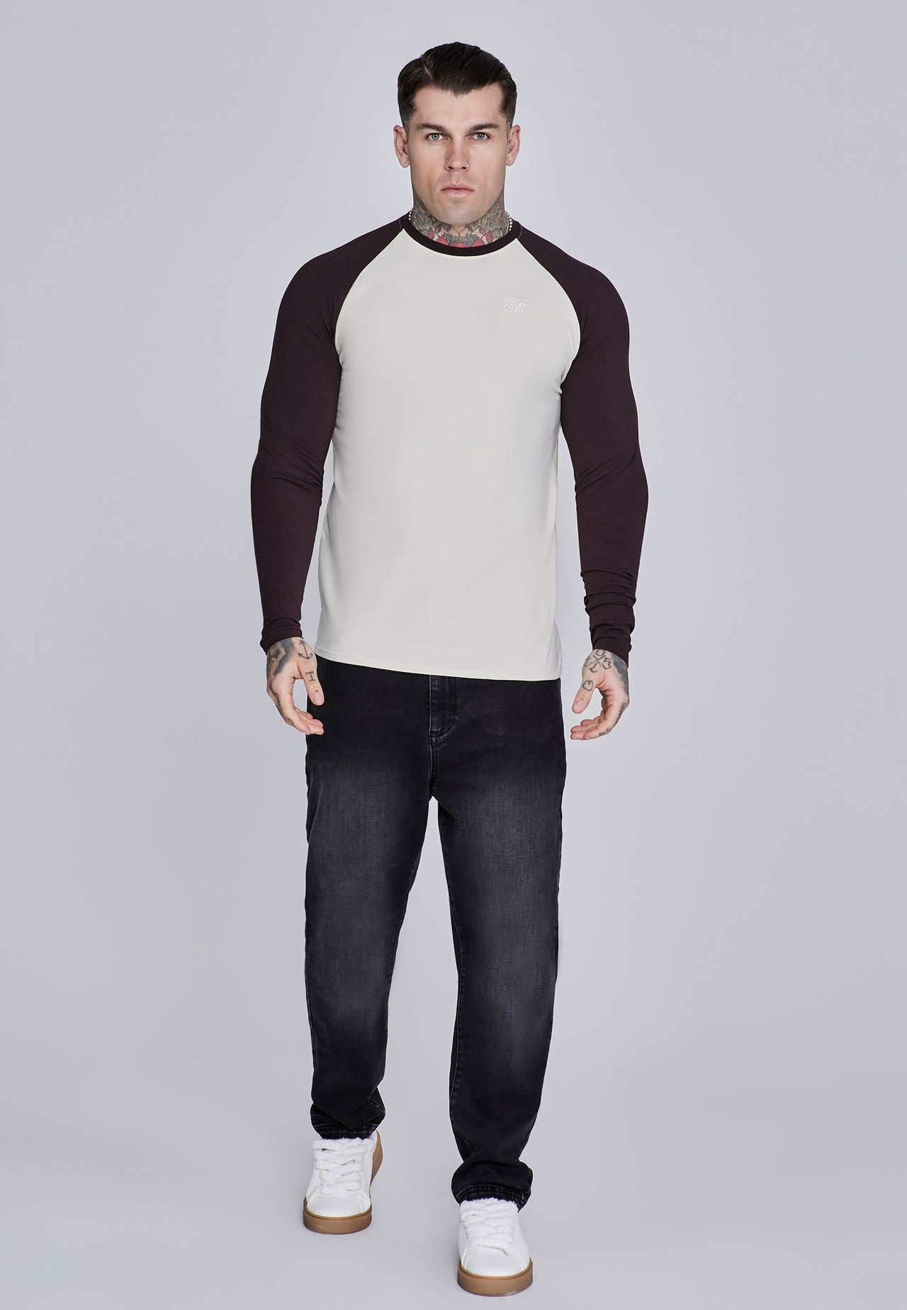 Ecru and Brown LS Muscle Fit T-Shirt (2)