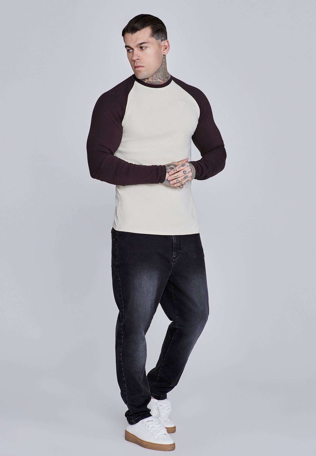 Ecru and Brown LS Muscle Fit T-Shirt (3)