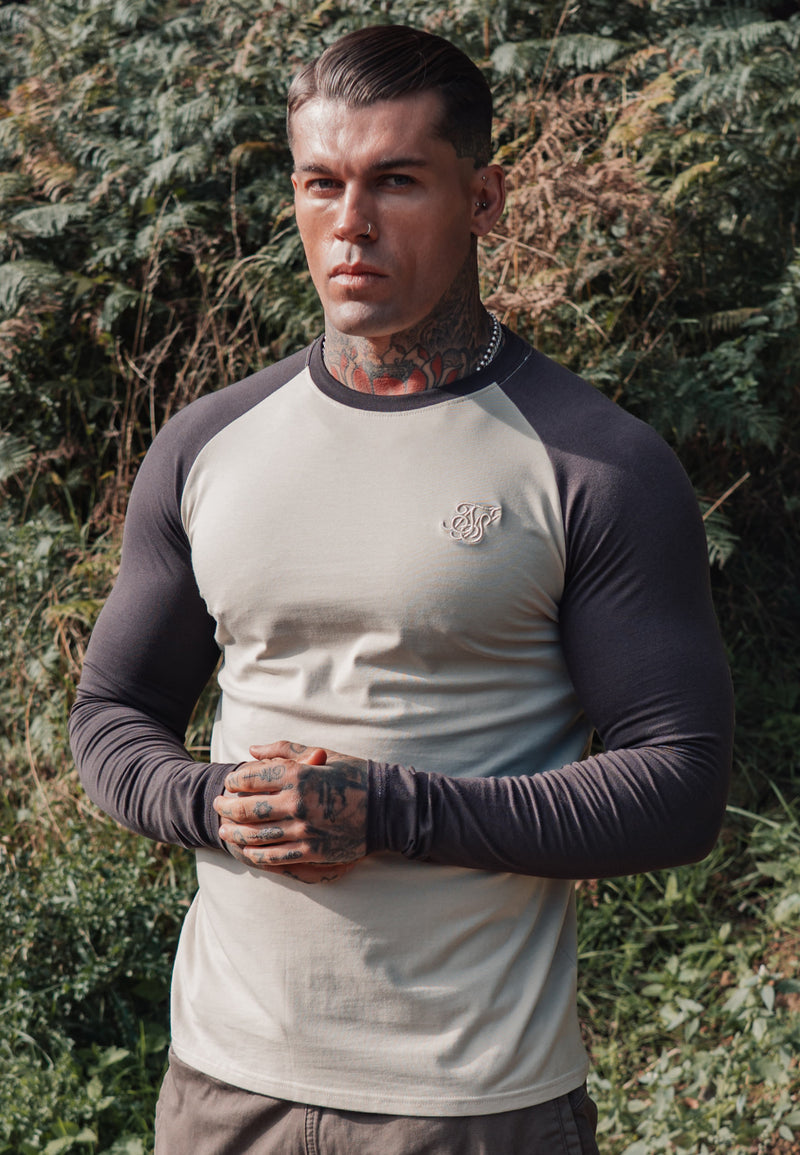 Ecru and Brown LS Muscle Fit T-Shirt