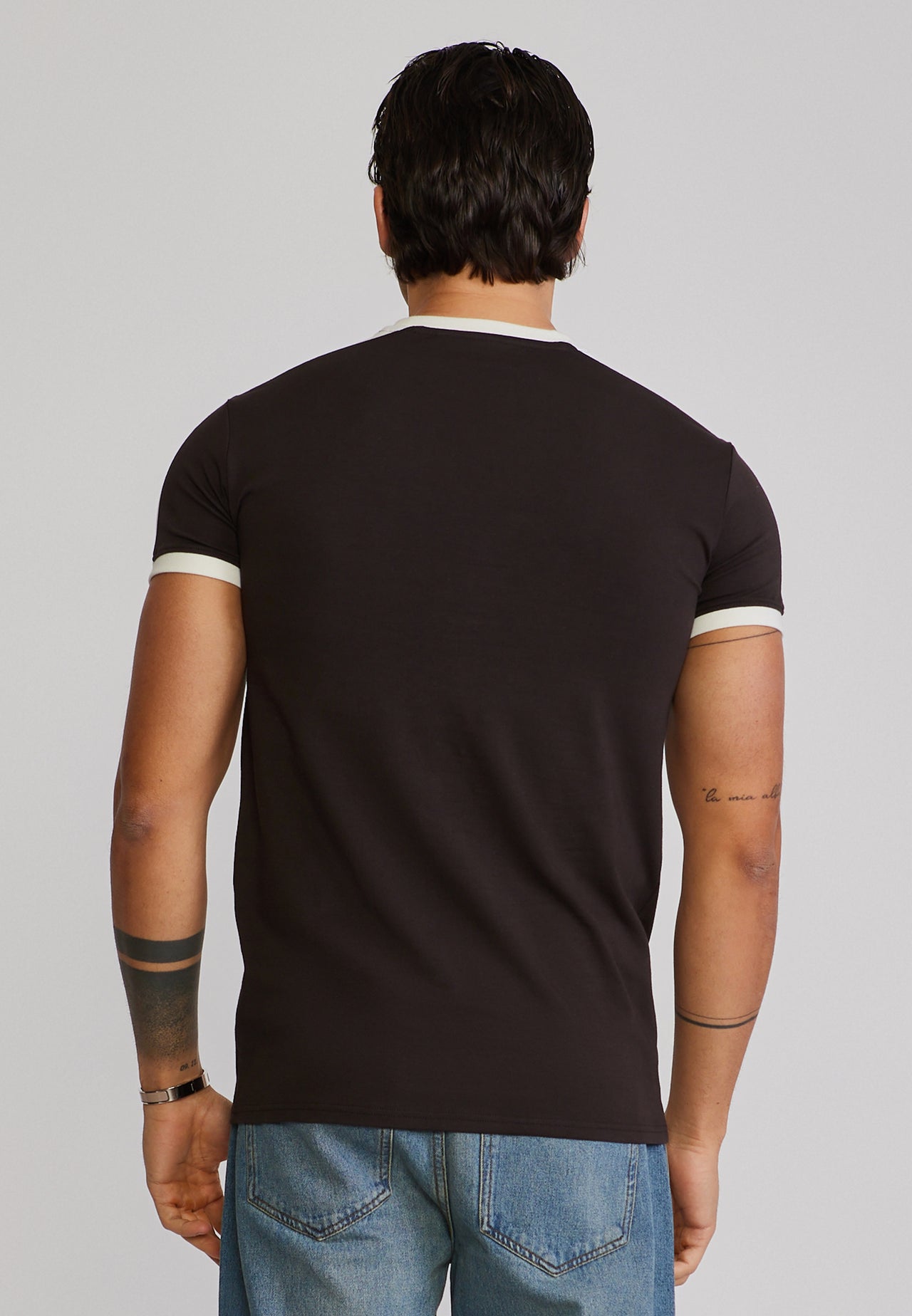 Brown and Ecru Stripe Ringer T-Shirt (4)