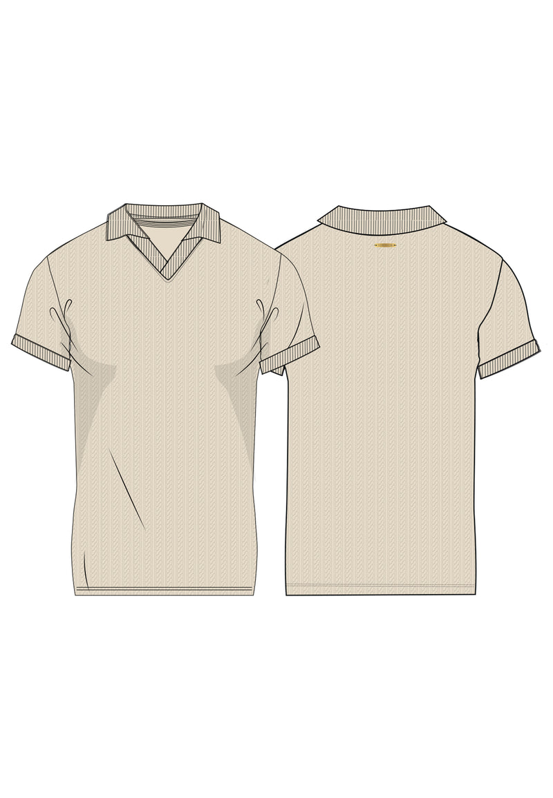 Ecru Textured Polo T-Shirt