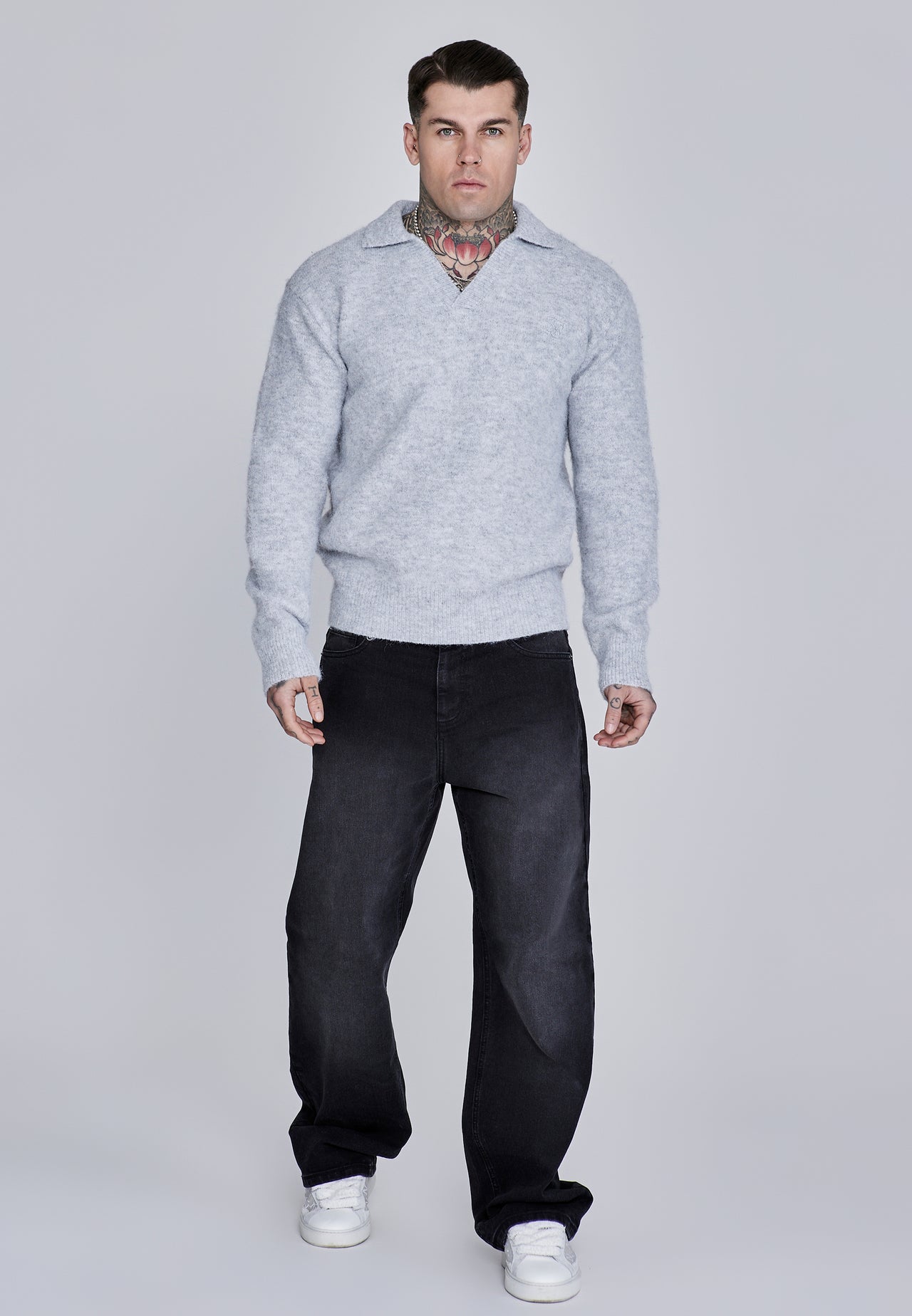 Grey Marl Knitted Polo Sweater (2)