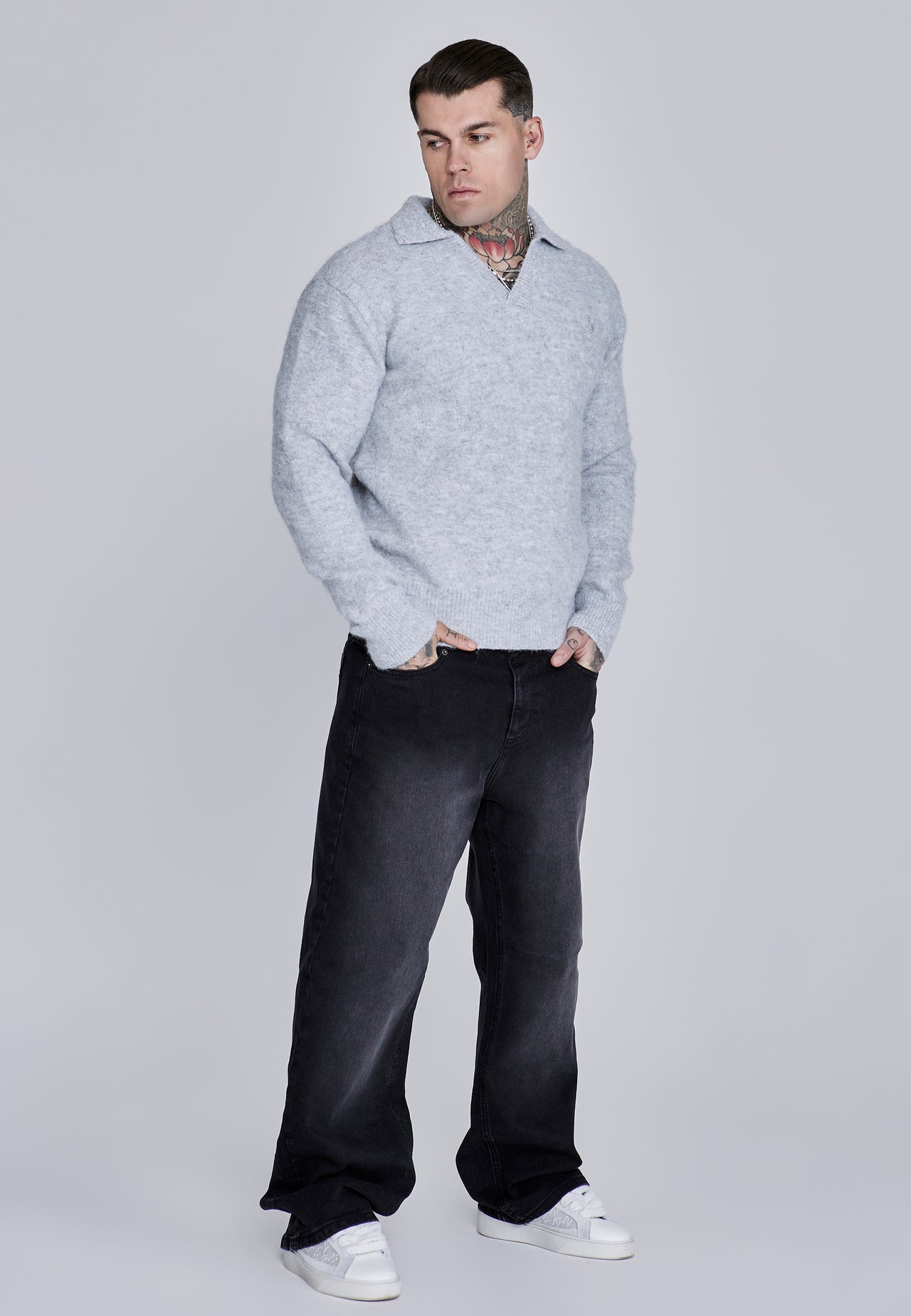 Grey Marl Knitted Polo Sweater (3)