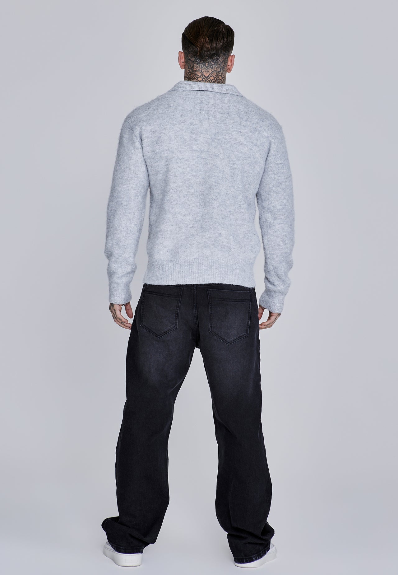 Grey Marl Knitted Polo Sweater (4)