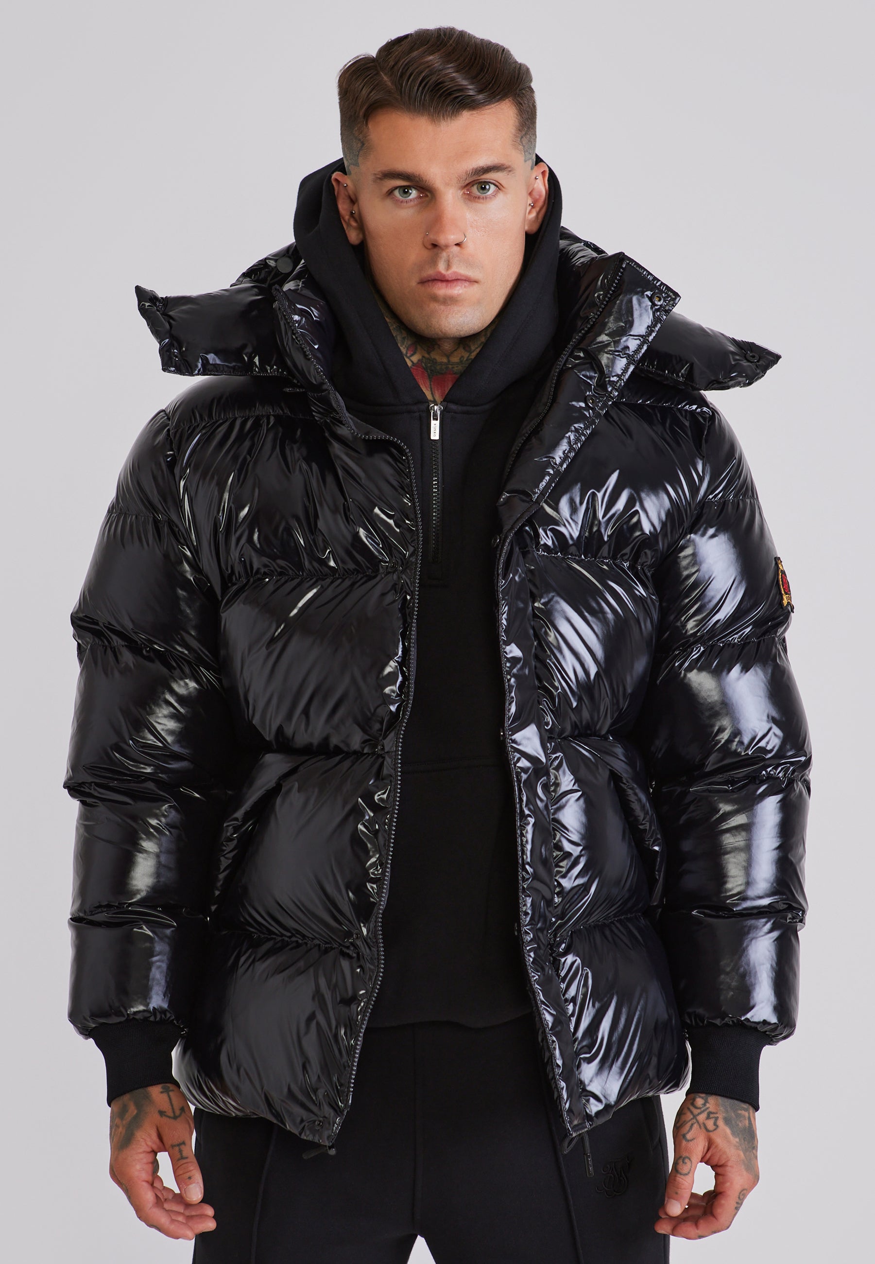 SikSilk Mens Black High Shine Puffer Jacket | SikSilk US