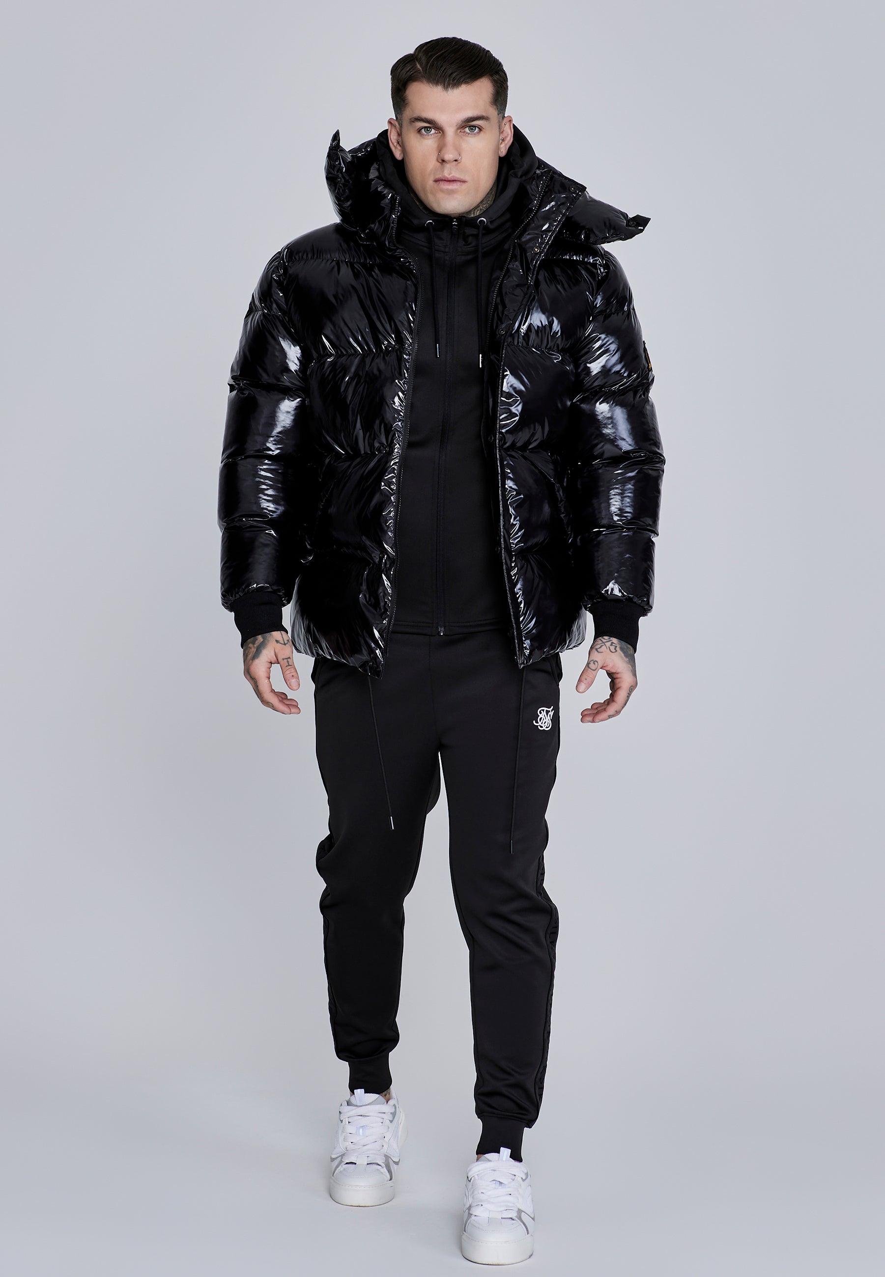 SikSilk Mens Black High Shine Puffer Jacket | SikSilk NZ