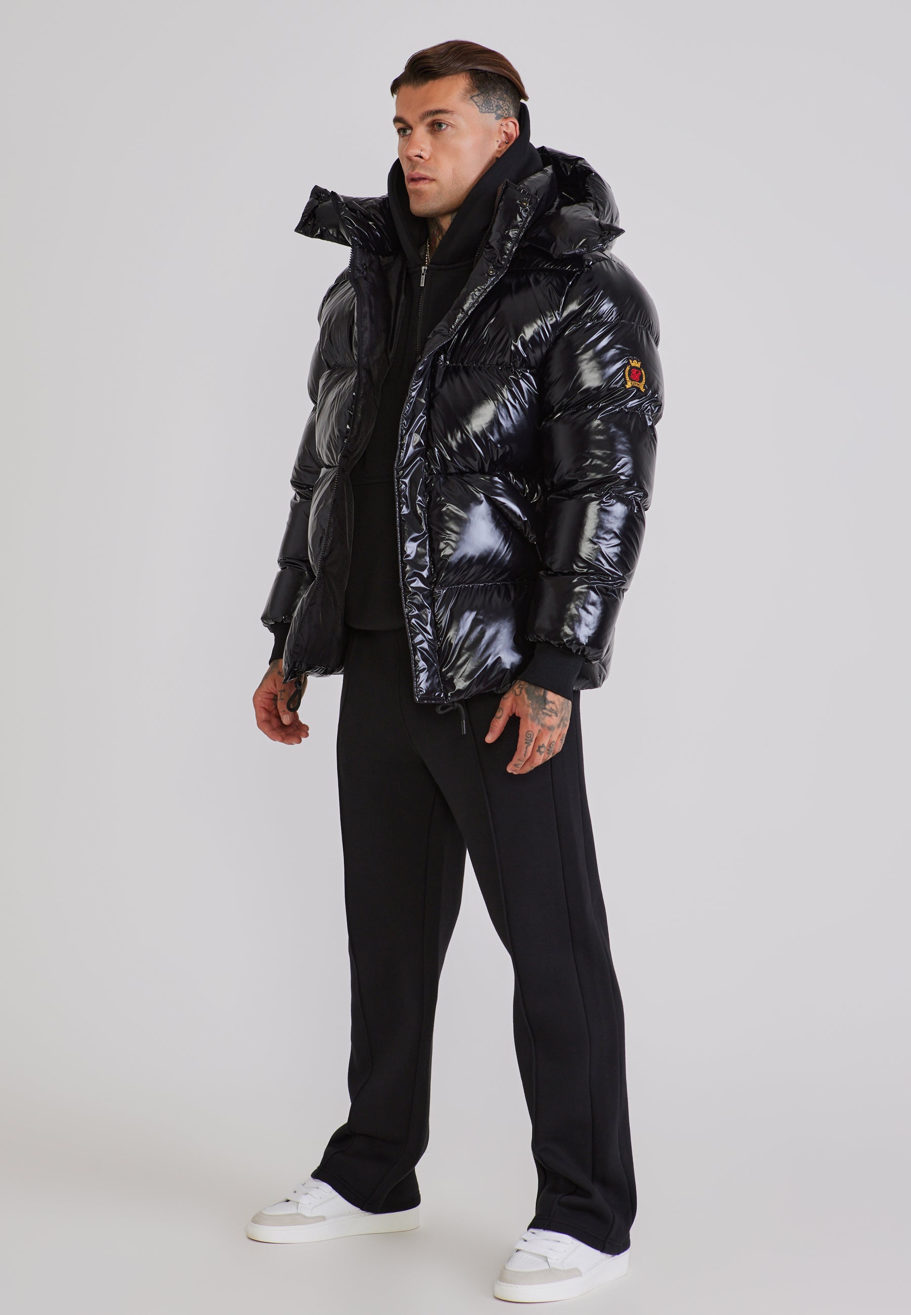 SikSilk Mens Black High Shine Puffer Jacket | SikSilk US
