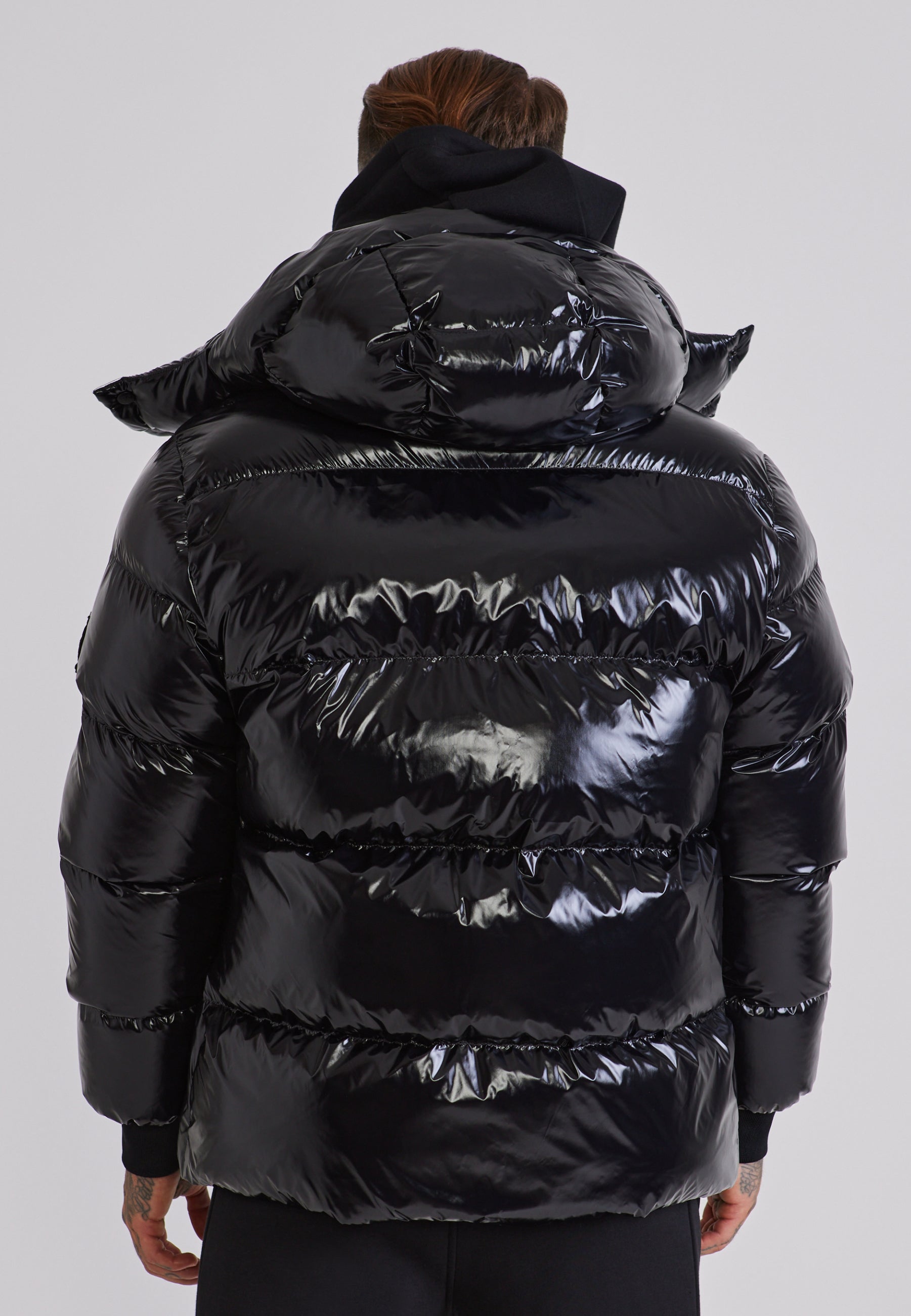 SikSilk Mens Black High Shine Puffer Jacket | SikSilk US