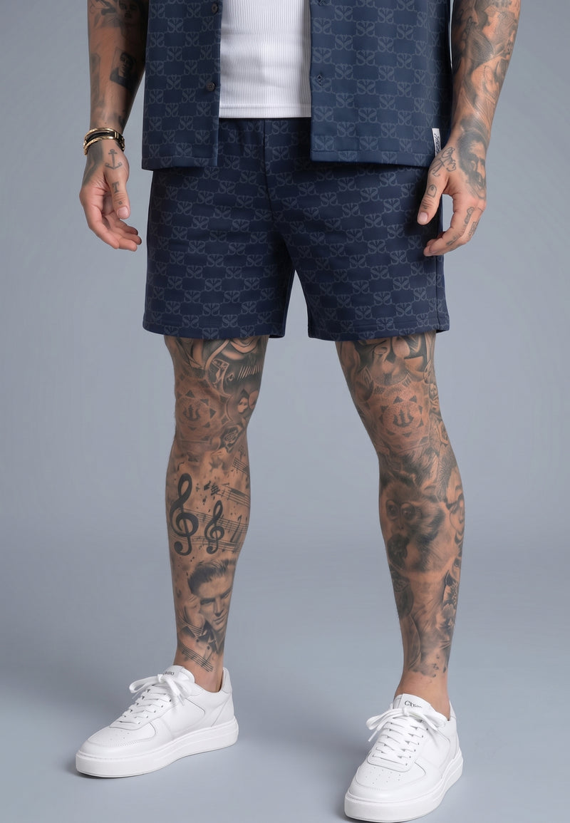 Navy Monogram Swim Shorts