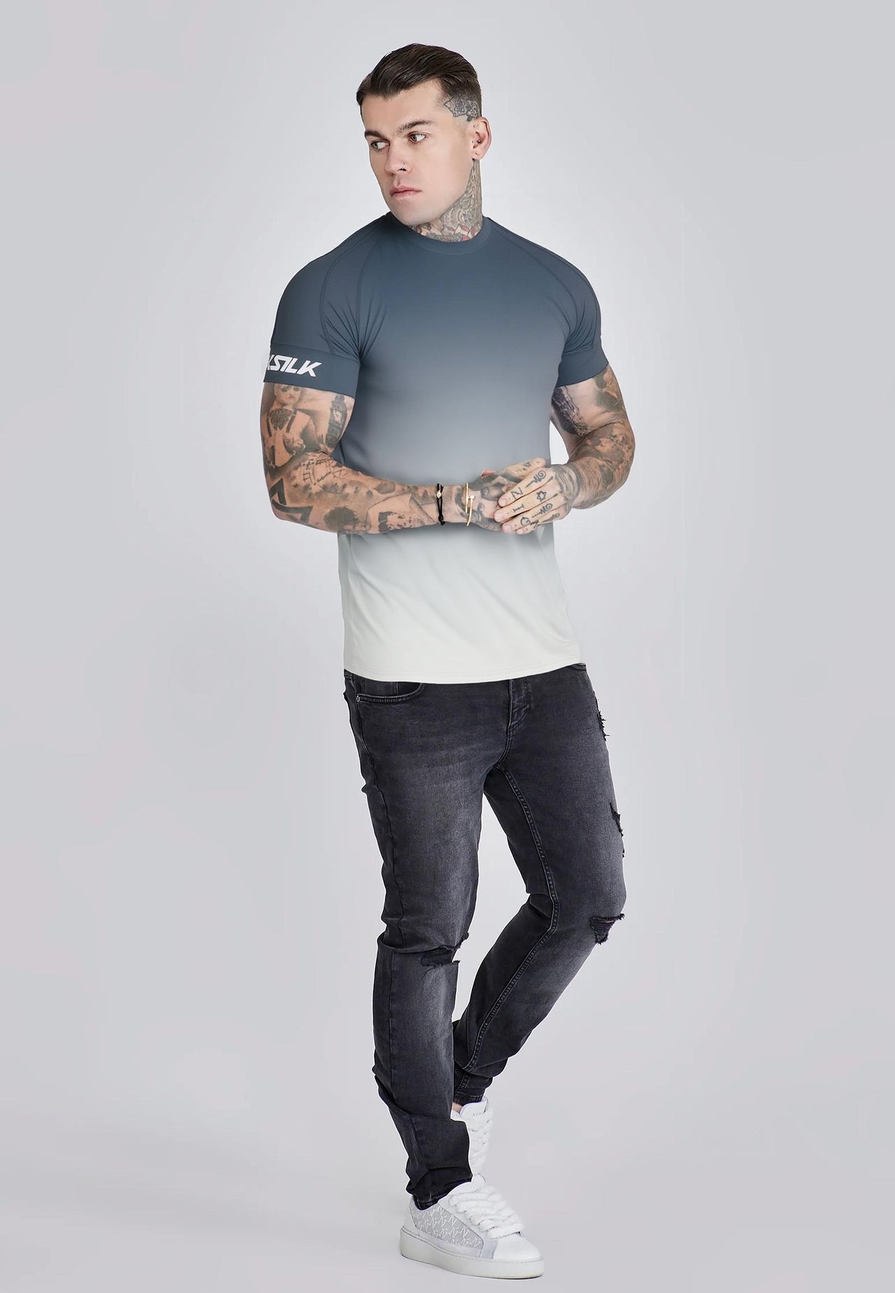 Grey and White Fade Tech T-Shirt (2)