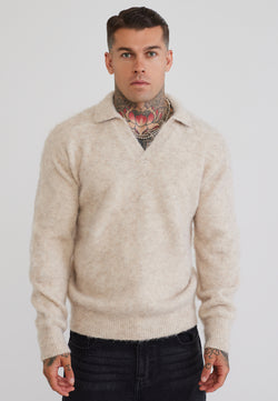 Ecru Knitted Polo Sweater