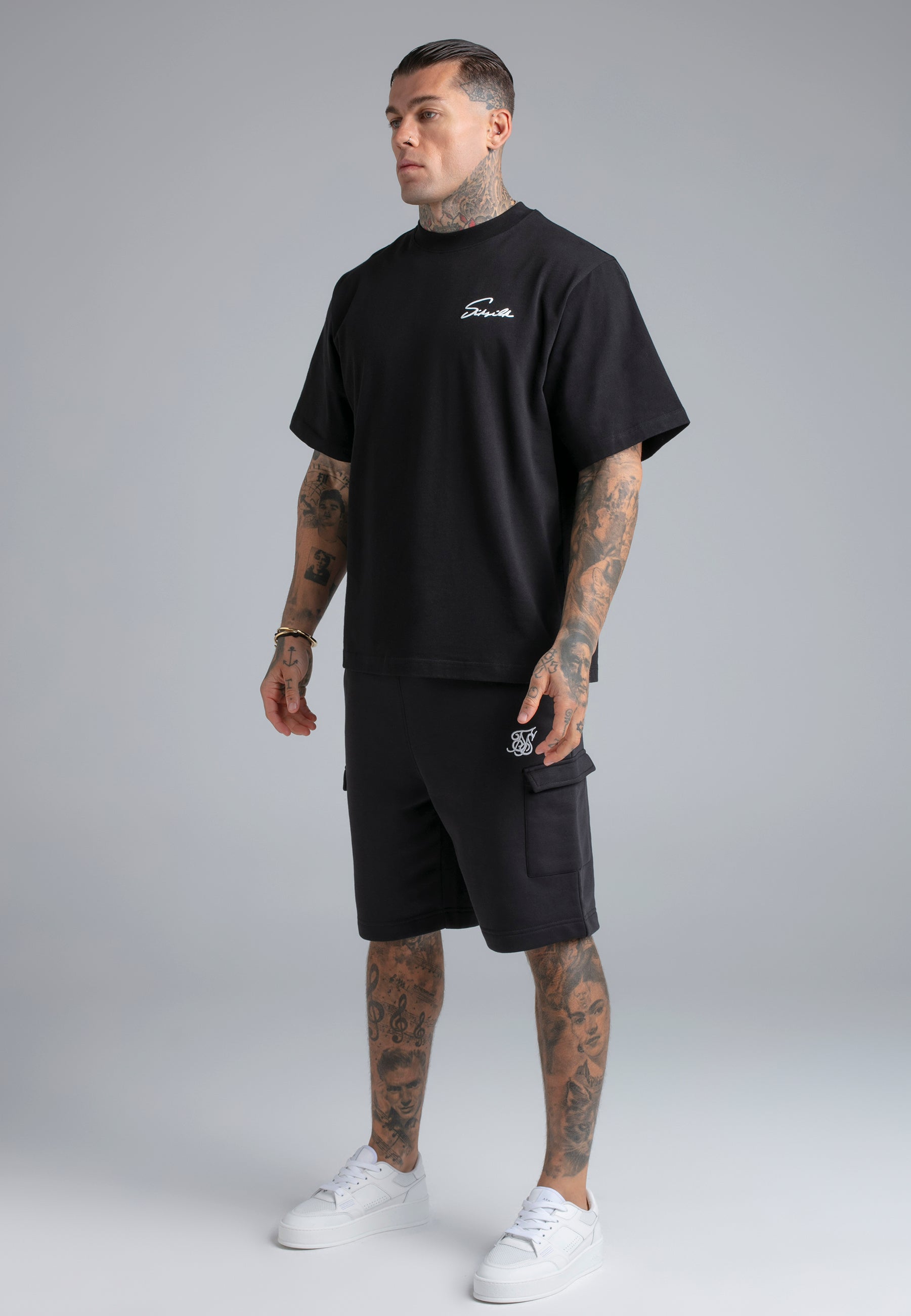 SikSilk Mens Black Essentials Cargo Shorts | SikSilk US