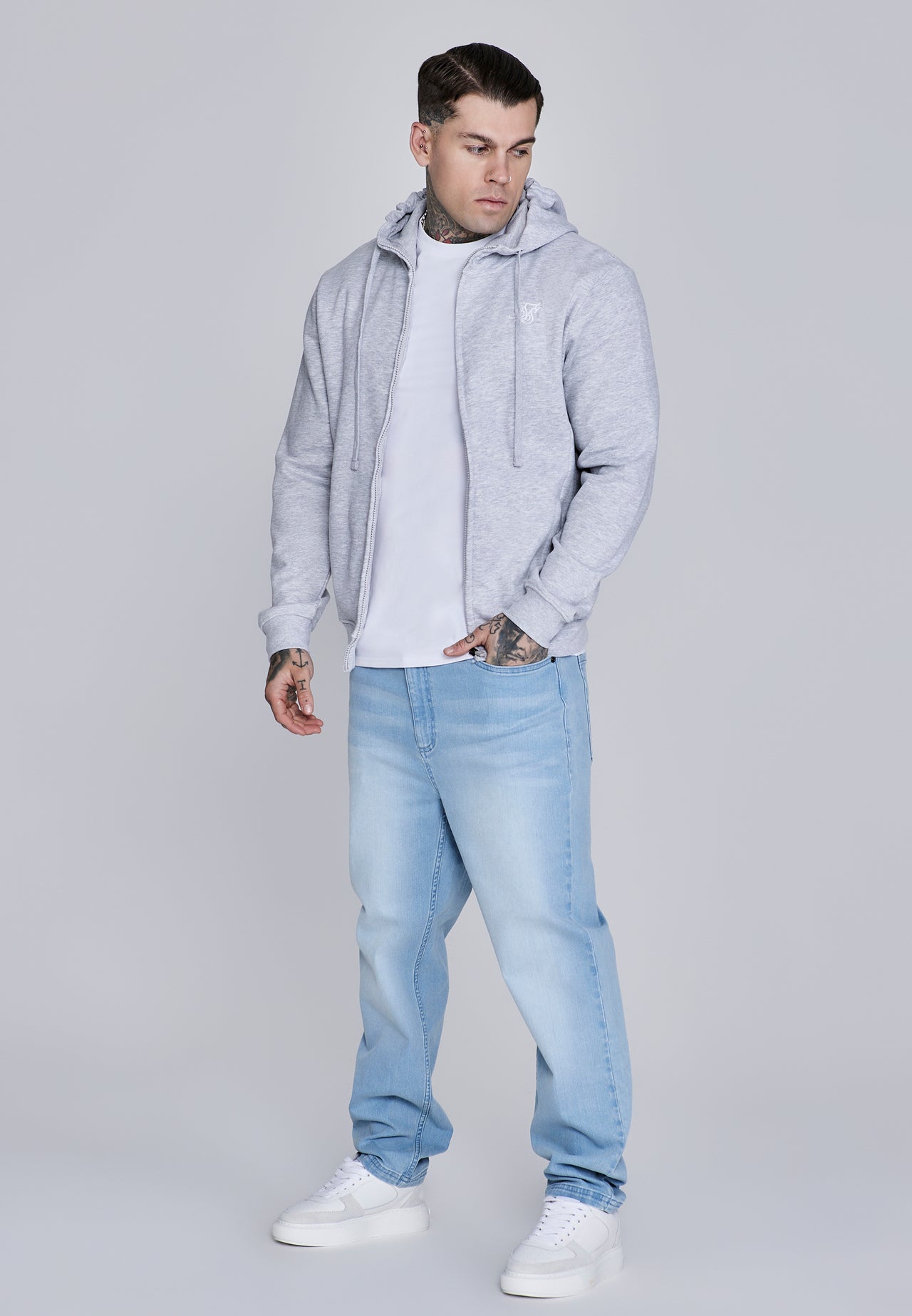 Grey Marl Essentials Full Zip Hoodie (2)