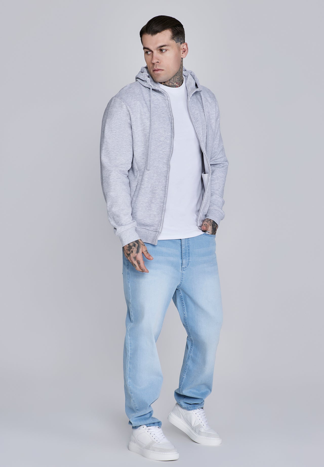 Grey Marl Essentials Full Zip Hoodie (3)