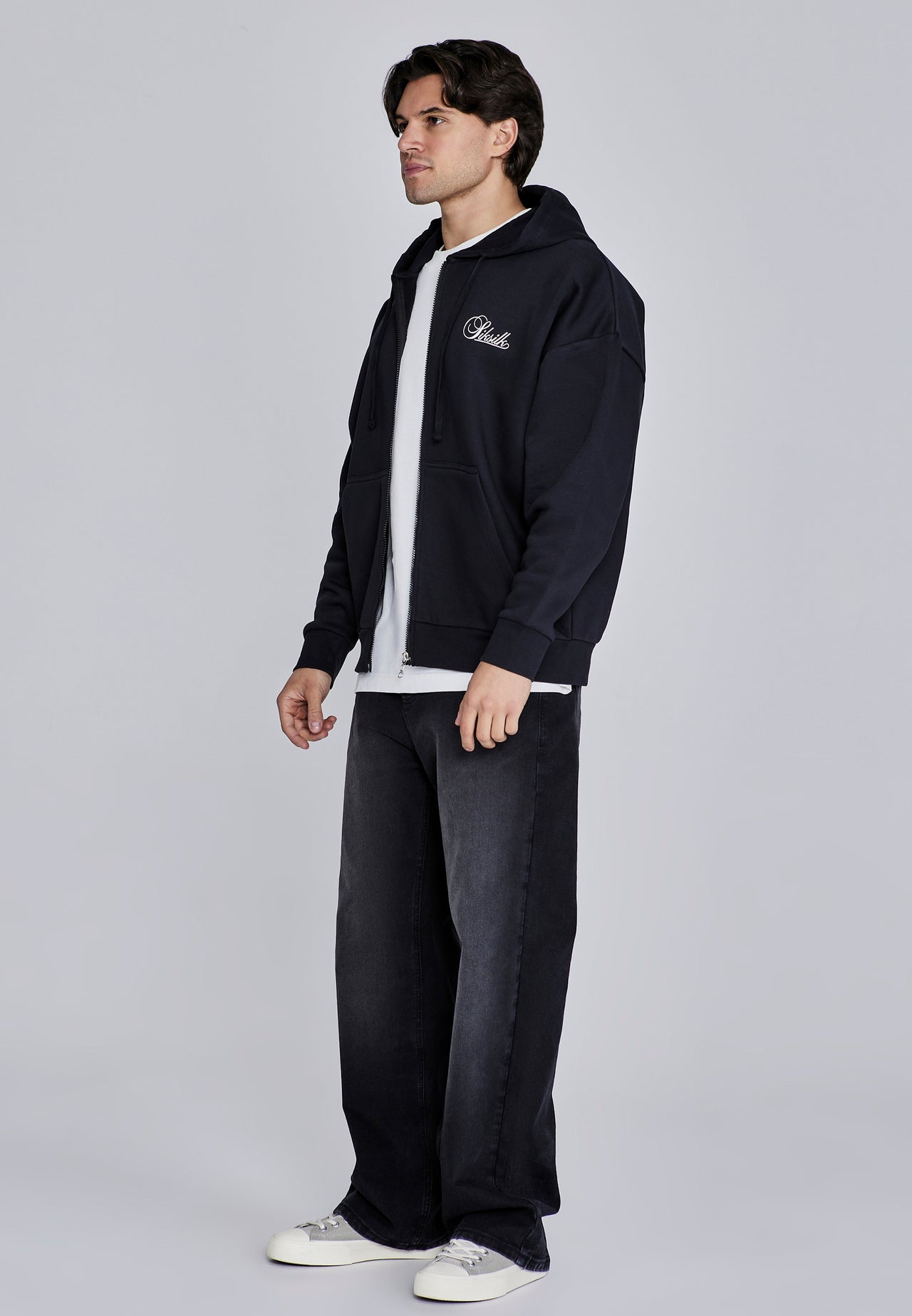Black Essentials Full Zip Hoodie (3)
