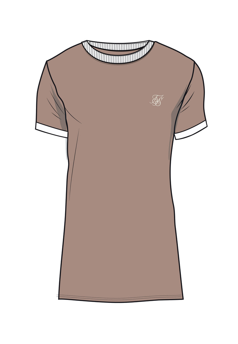 Beige and White Ringer T-Shirt