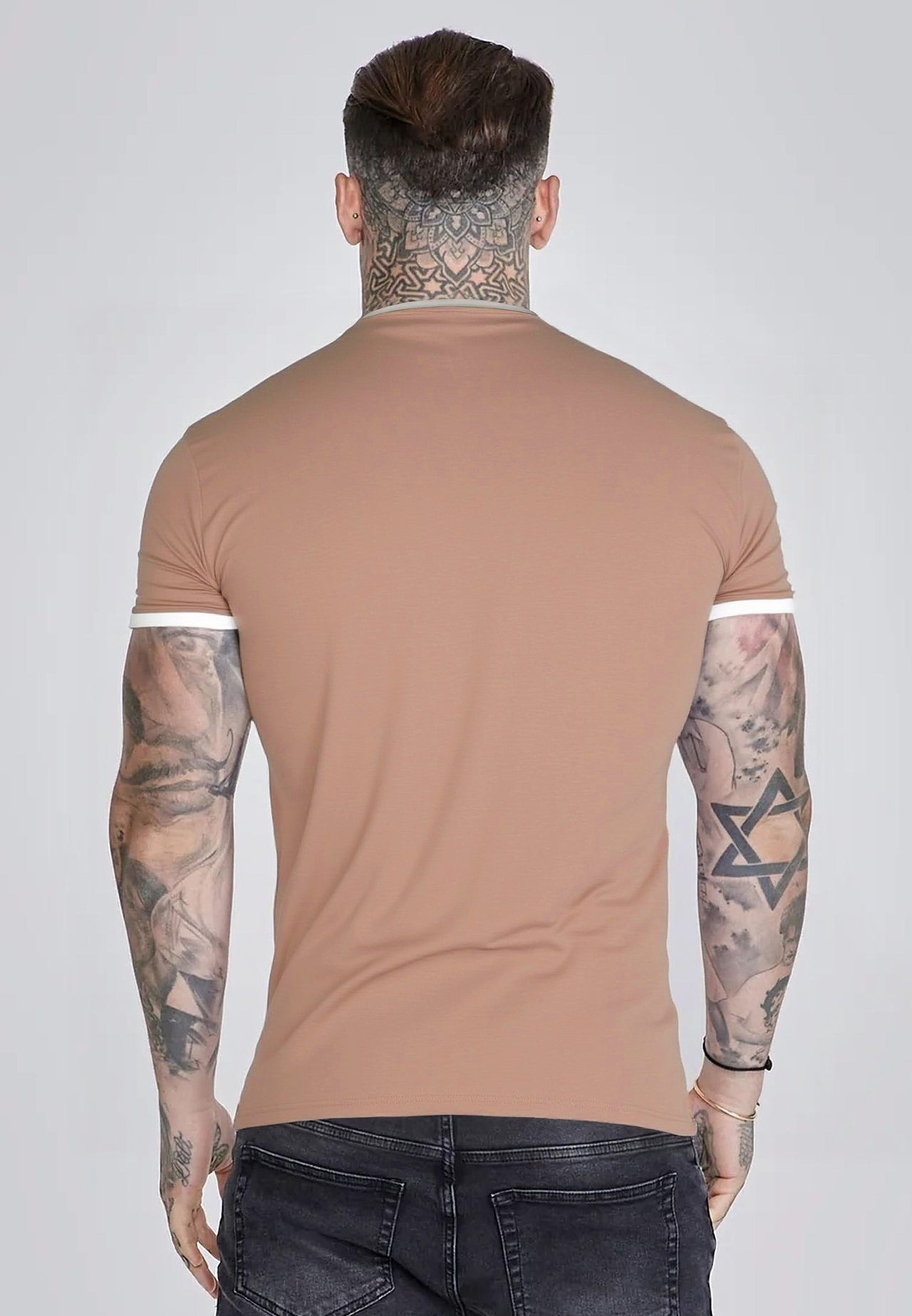 Beige and White Ringer T-Shirt (3)