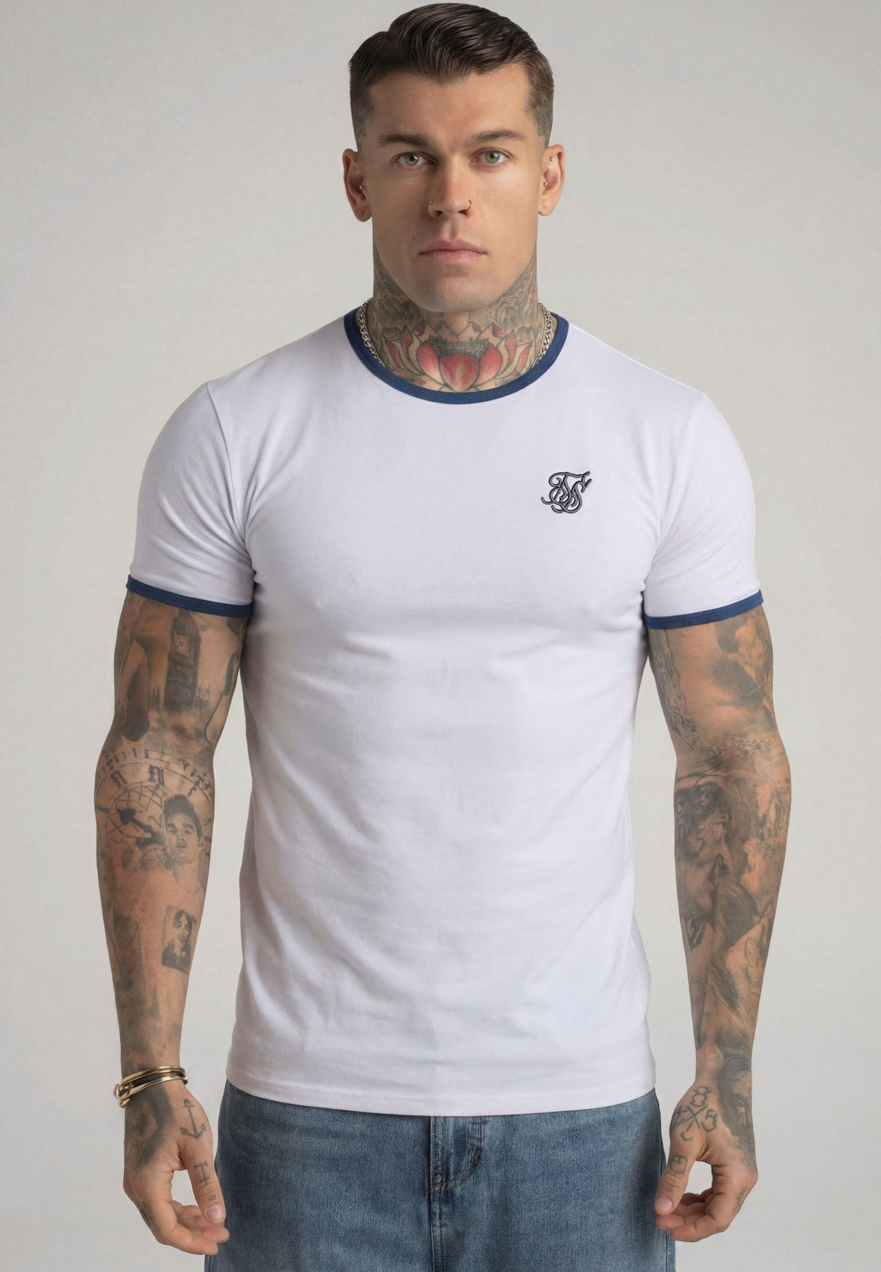 White and Blue Ringer T-Shirt