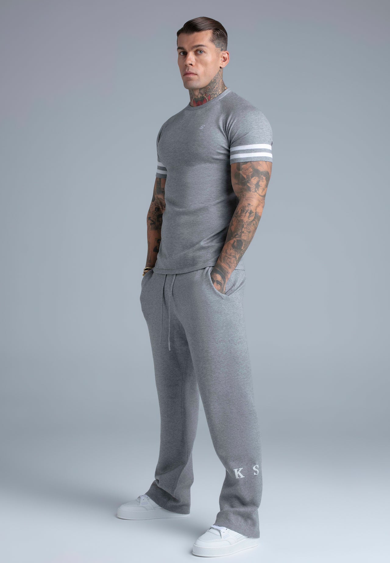 Grey Marl Knitted Track Pants (3)