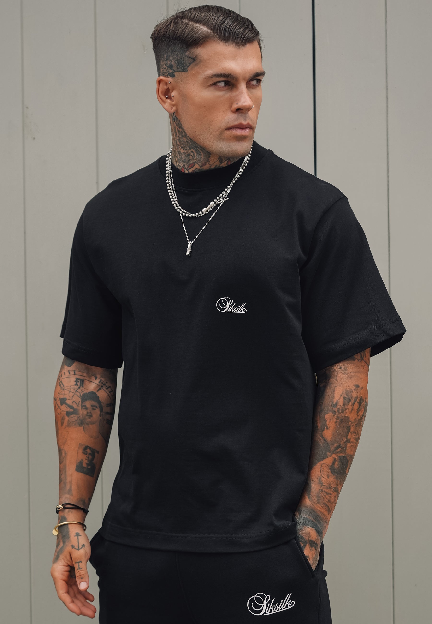 SikSilk Mens Black Oversized T-Shirt | SikSilk UK