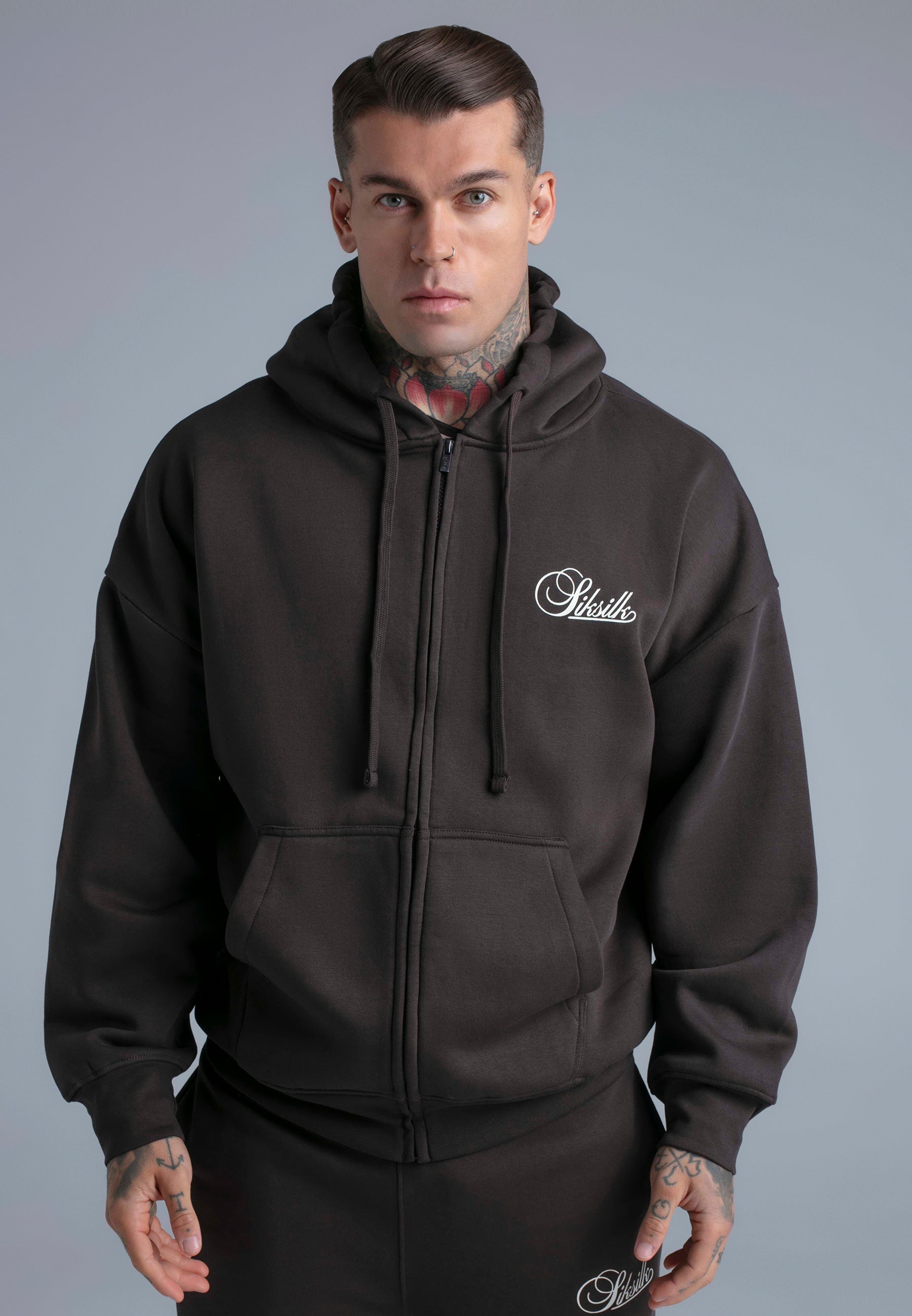 SikSilk Mens Brown Essentials Full Zip Hoodie | SikSilk US