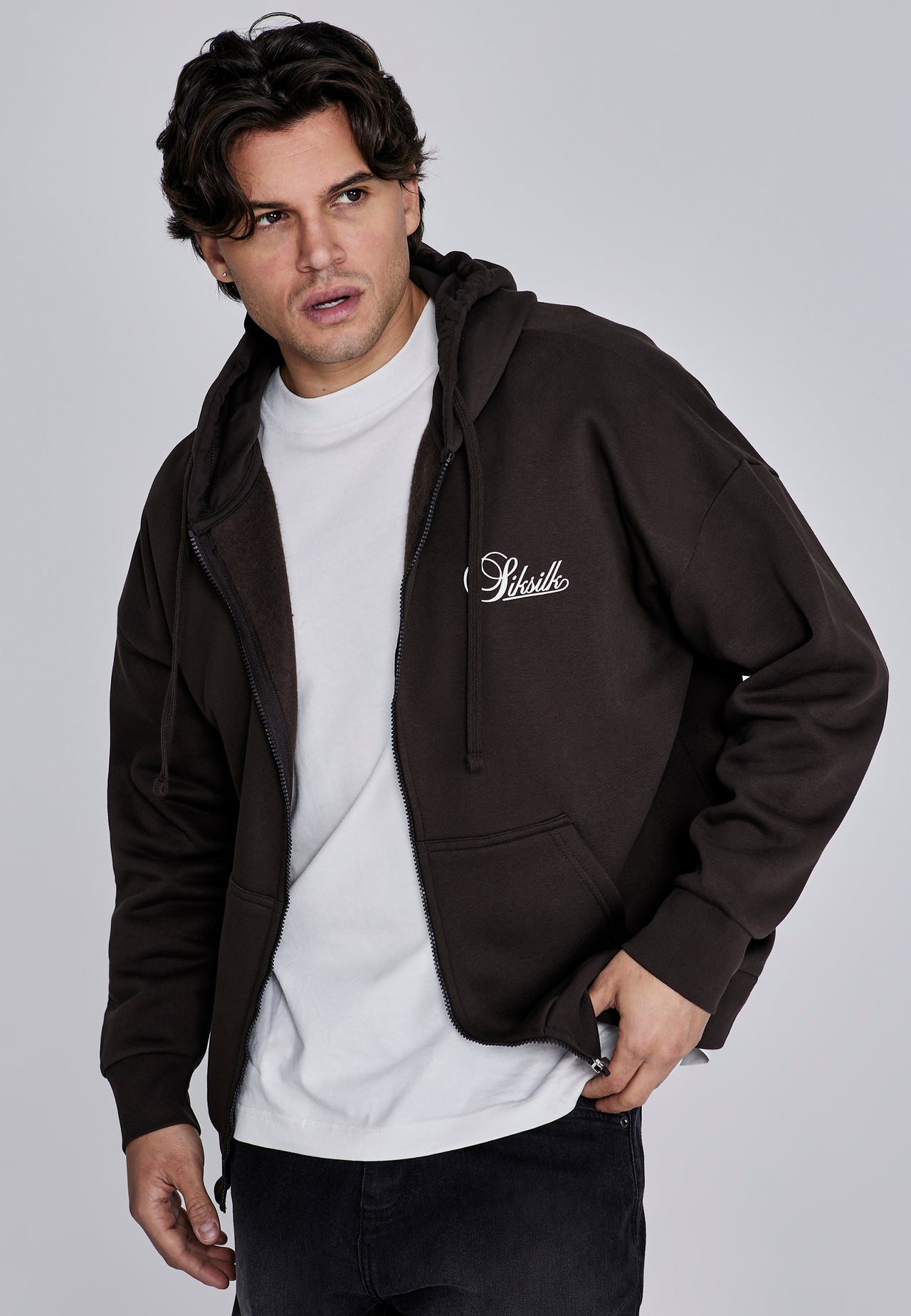 Brown Essentials Full Zip Hoodie
