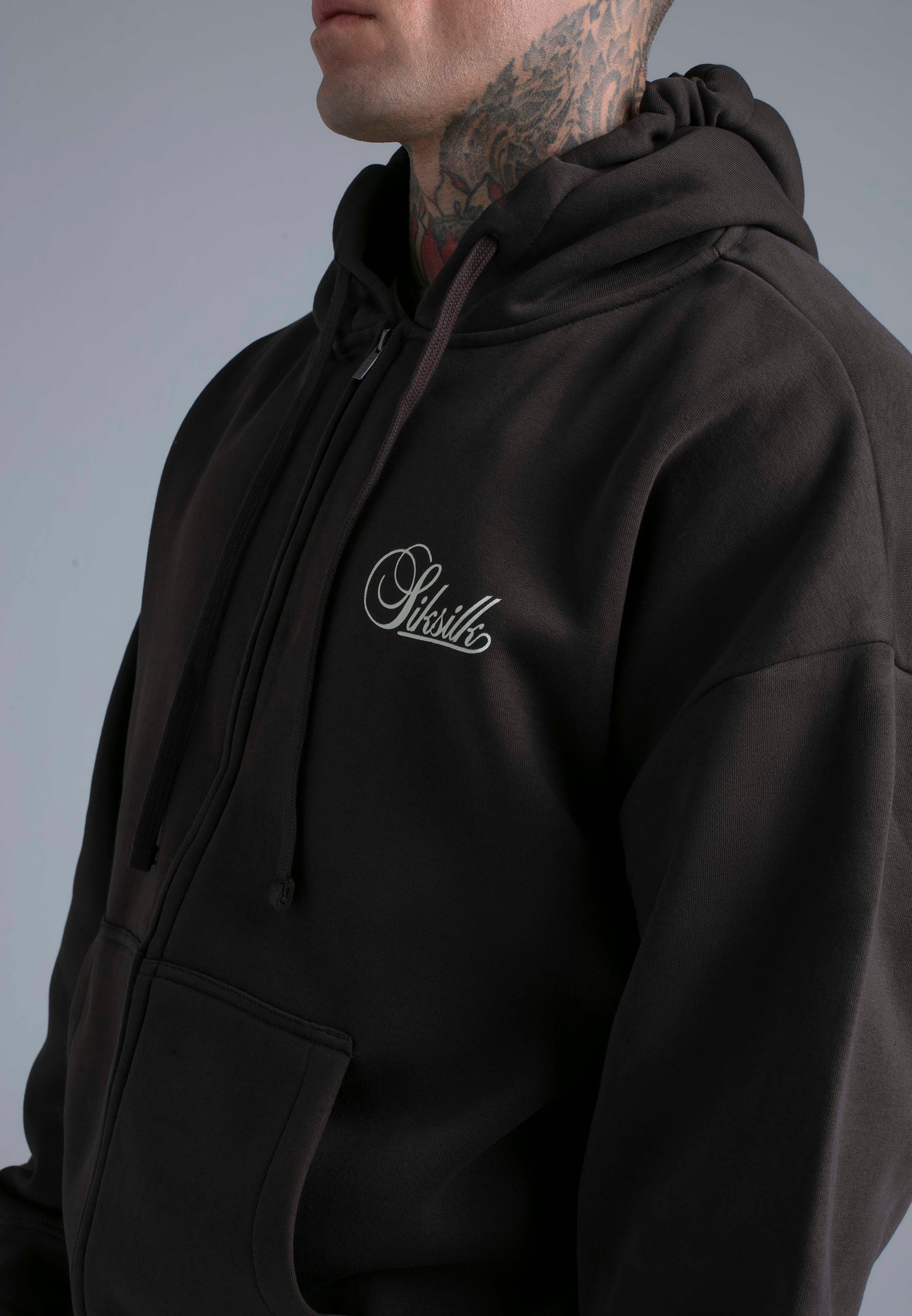 SikSilk Mens Brown Essentials Full Zip Hoodie | SikSilk US