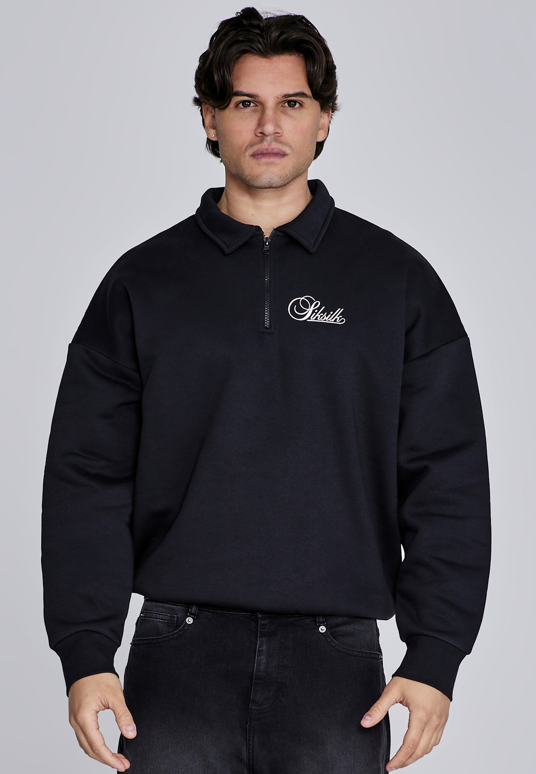 SikSilk Mens Black Essentials Polo Sweater | SikSilk US