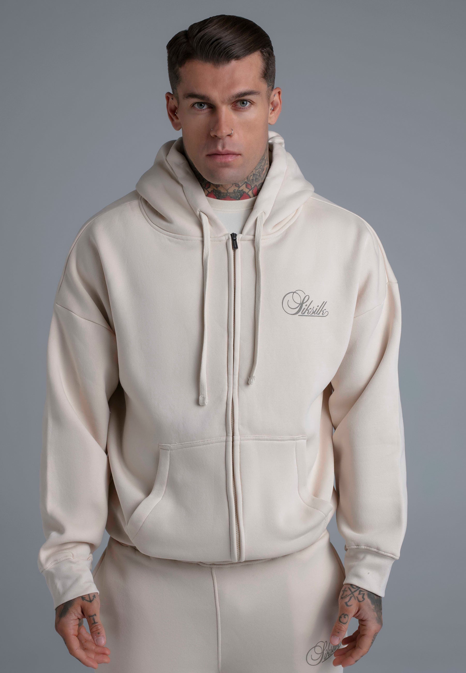 Ecru Essentials Full Zip Hoodie