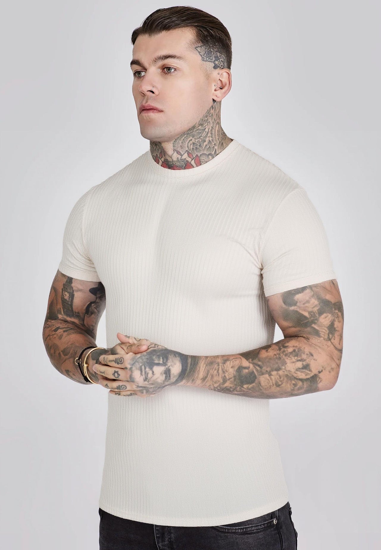 Ecru Muscle Fit T-Shirt