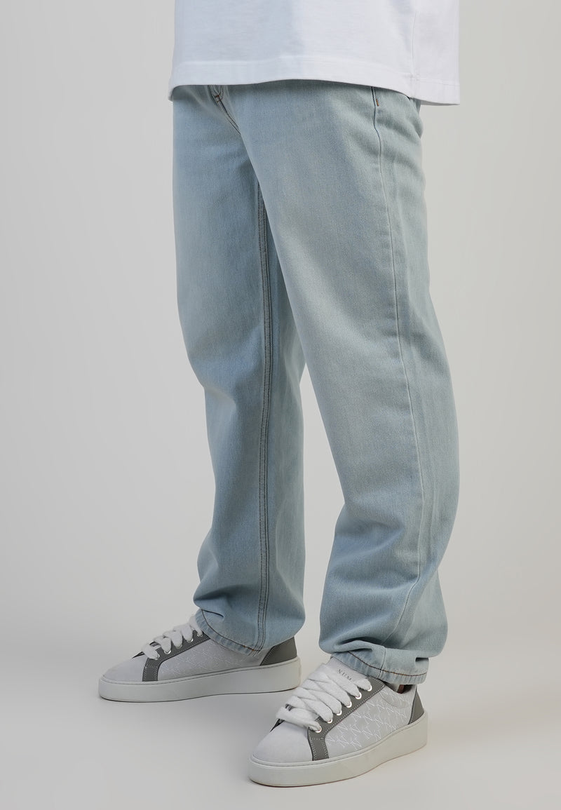 Washed Light Blue Straight Fit Jeans