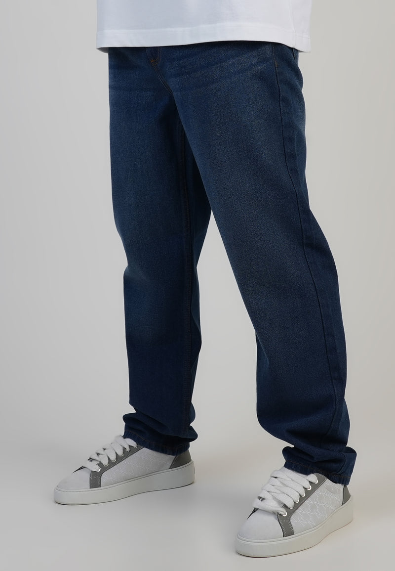 Washed Dark Blue Straight Fit Jeans