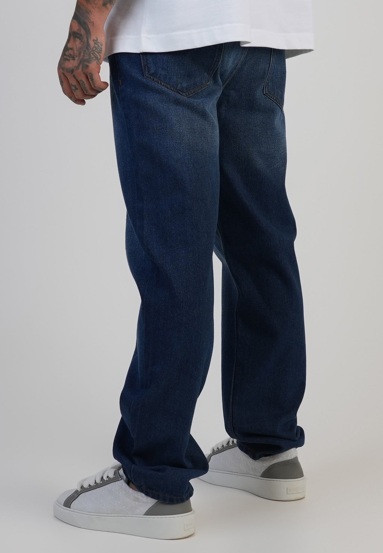 Washed Dark Blue Straight Fit Jeans (2)