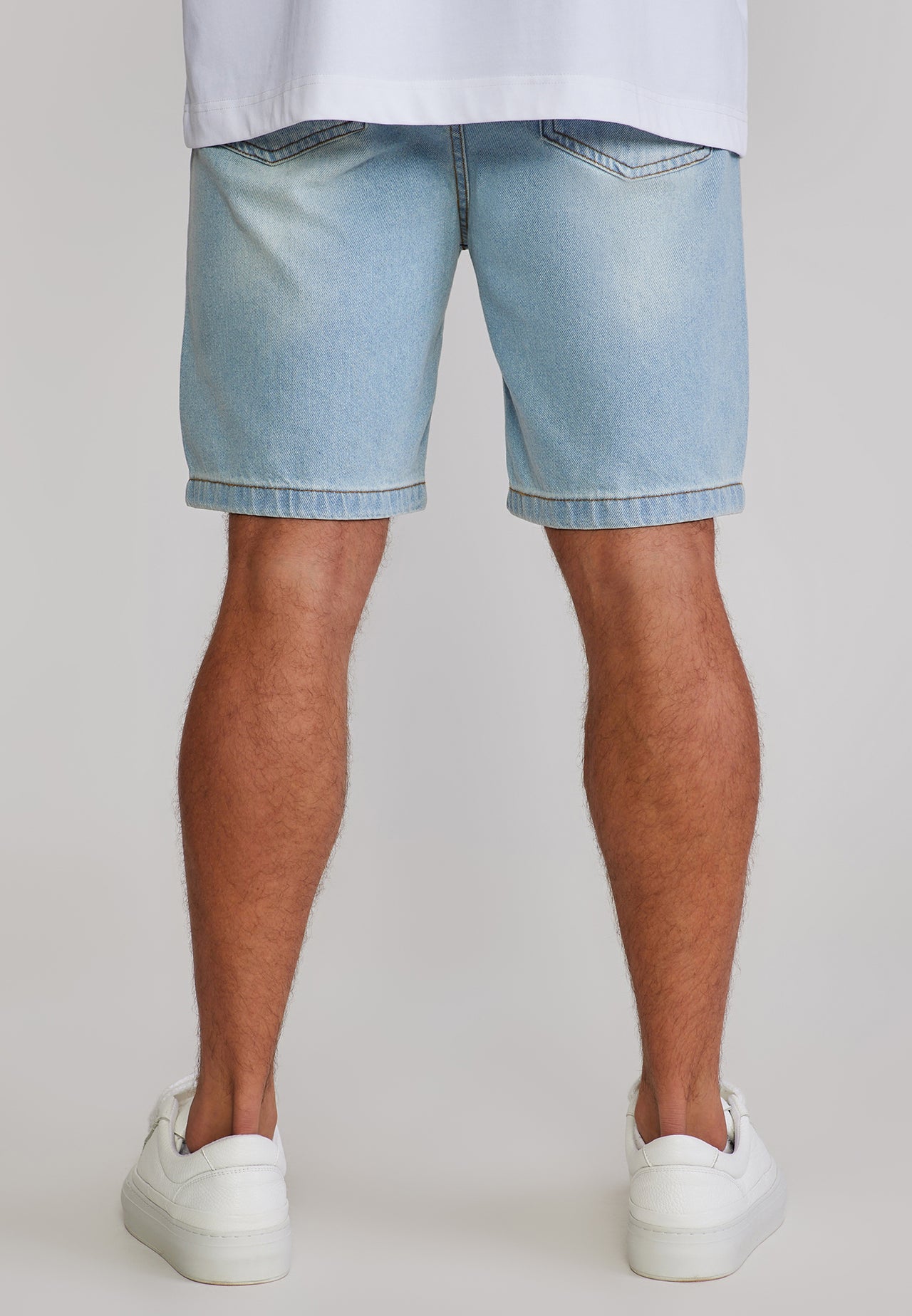 Washed Light Blue Denim Shorts (4)