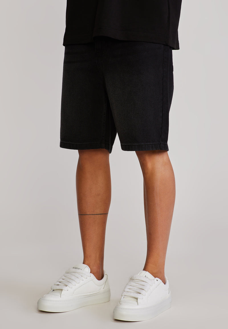 Washed Black Denim Shorts