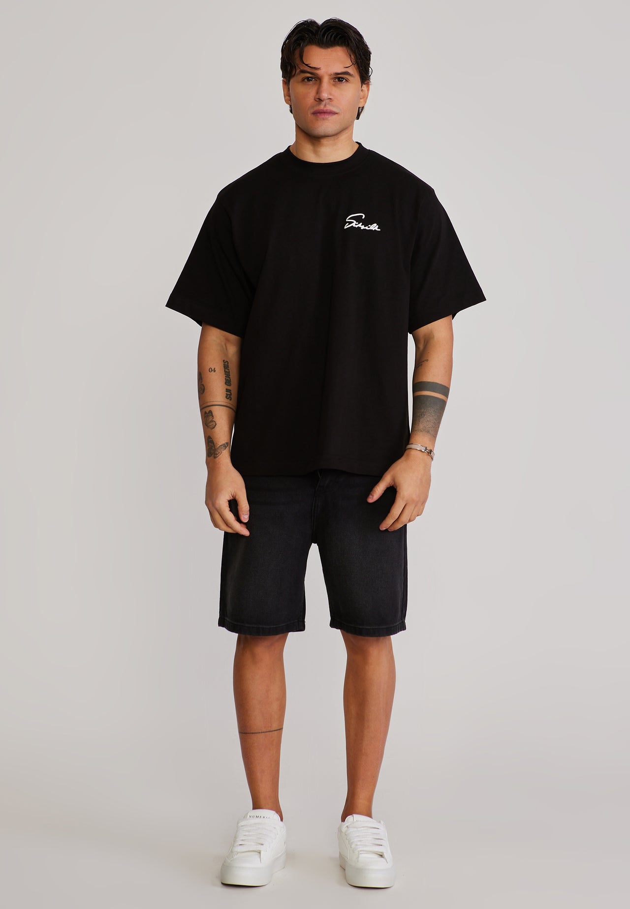 Washed Black Denim Shorts (1)
