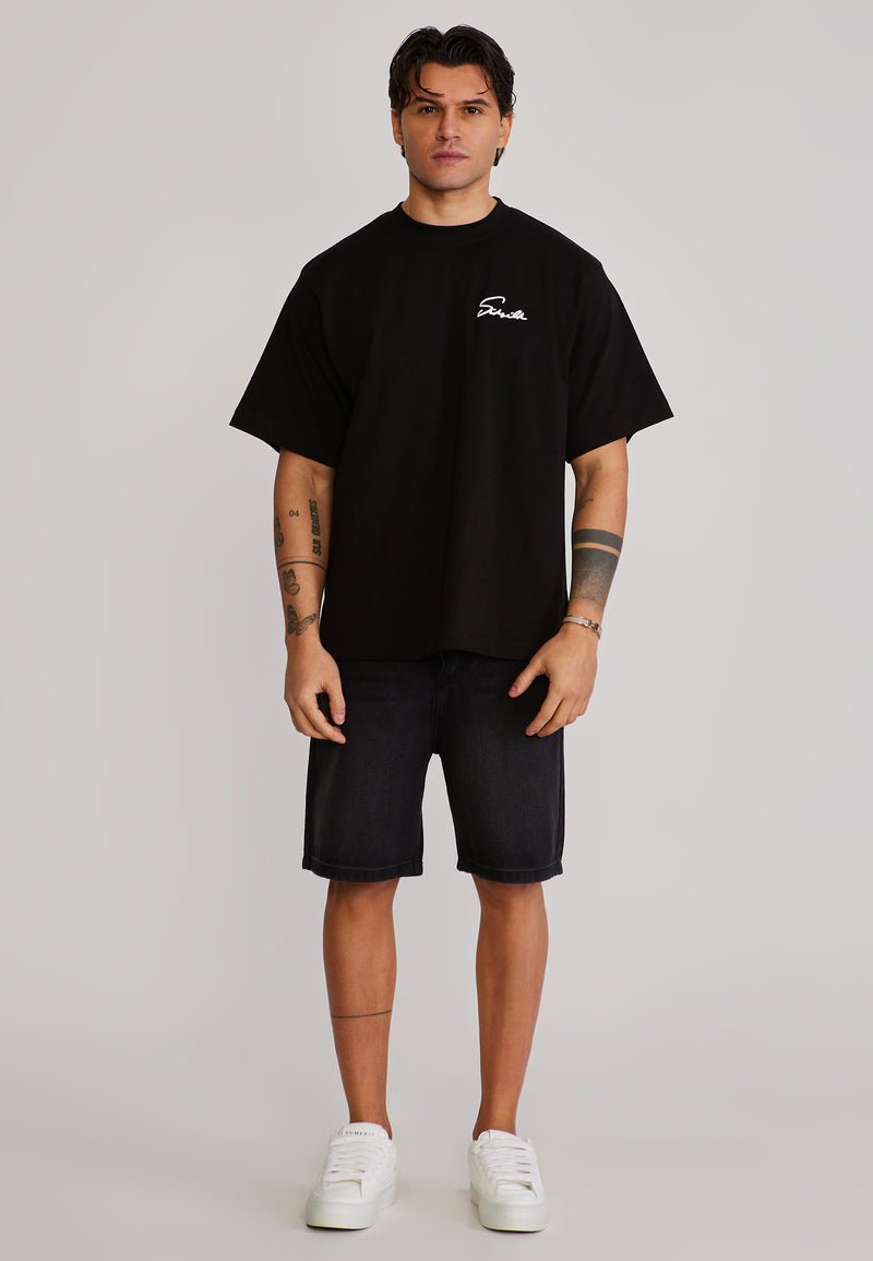 Washed Black Denim Shorts (1)