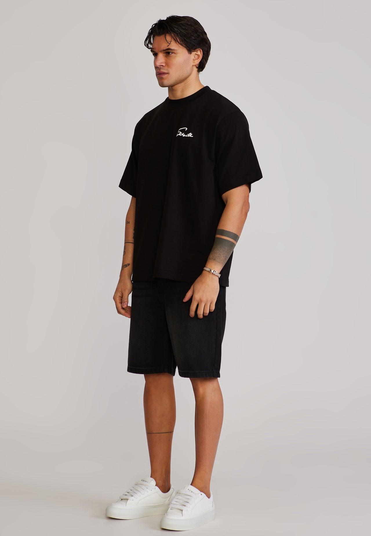 Washed Black Denim Shorts (3)
